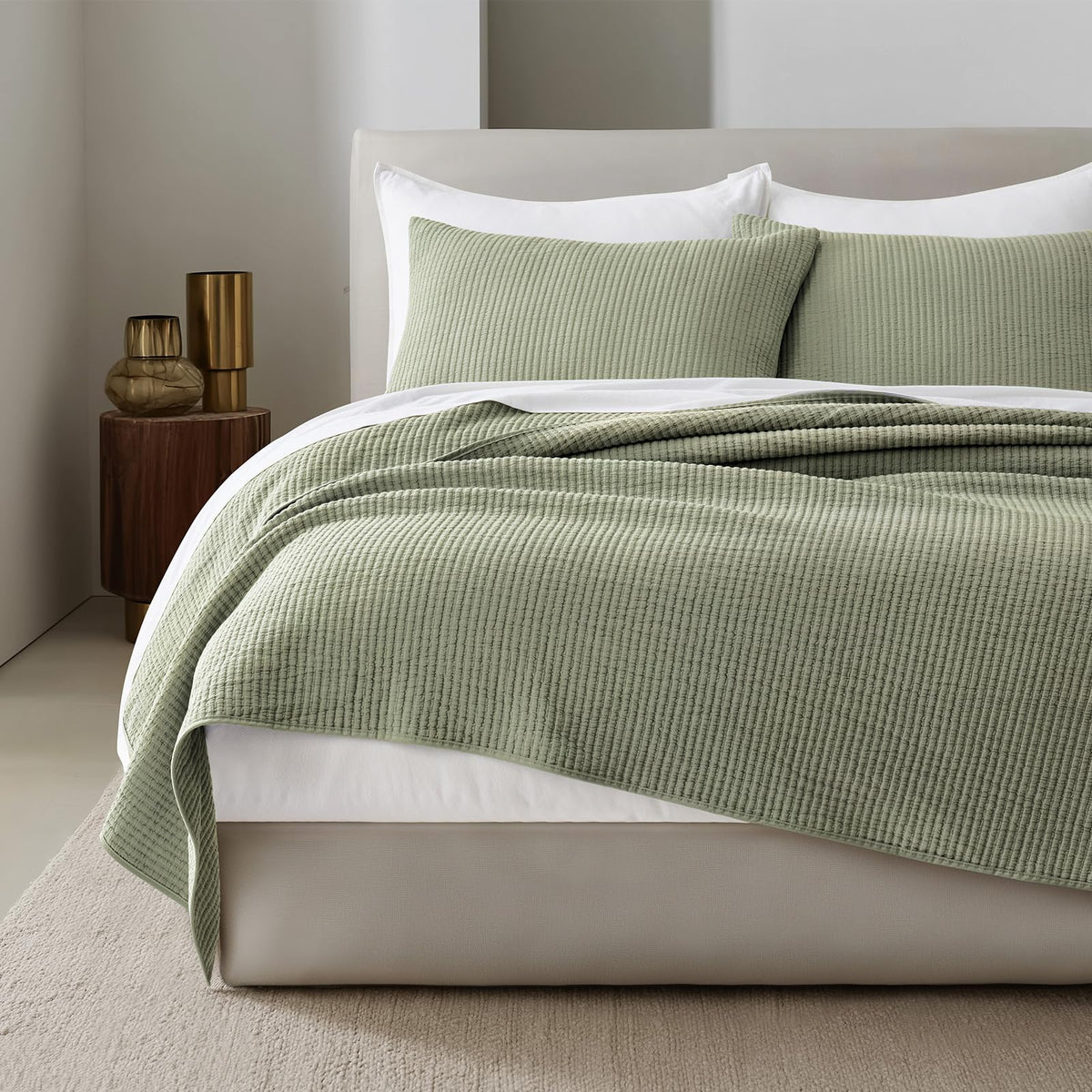 EVERGRACEHOME Cotton Ribbed Matelassé Coverlet Set, Queen Size, Ivory White