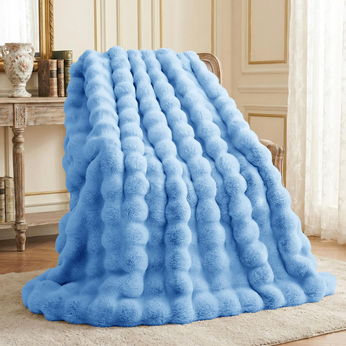 L'AGRATY Faux Rabbit Fur Throw Blanket for Couch, 50'' x 60'', Cocoa Brown