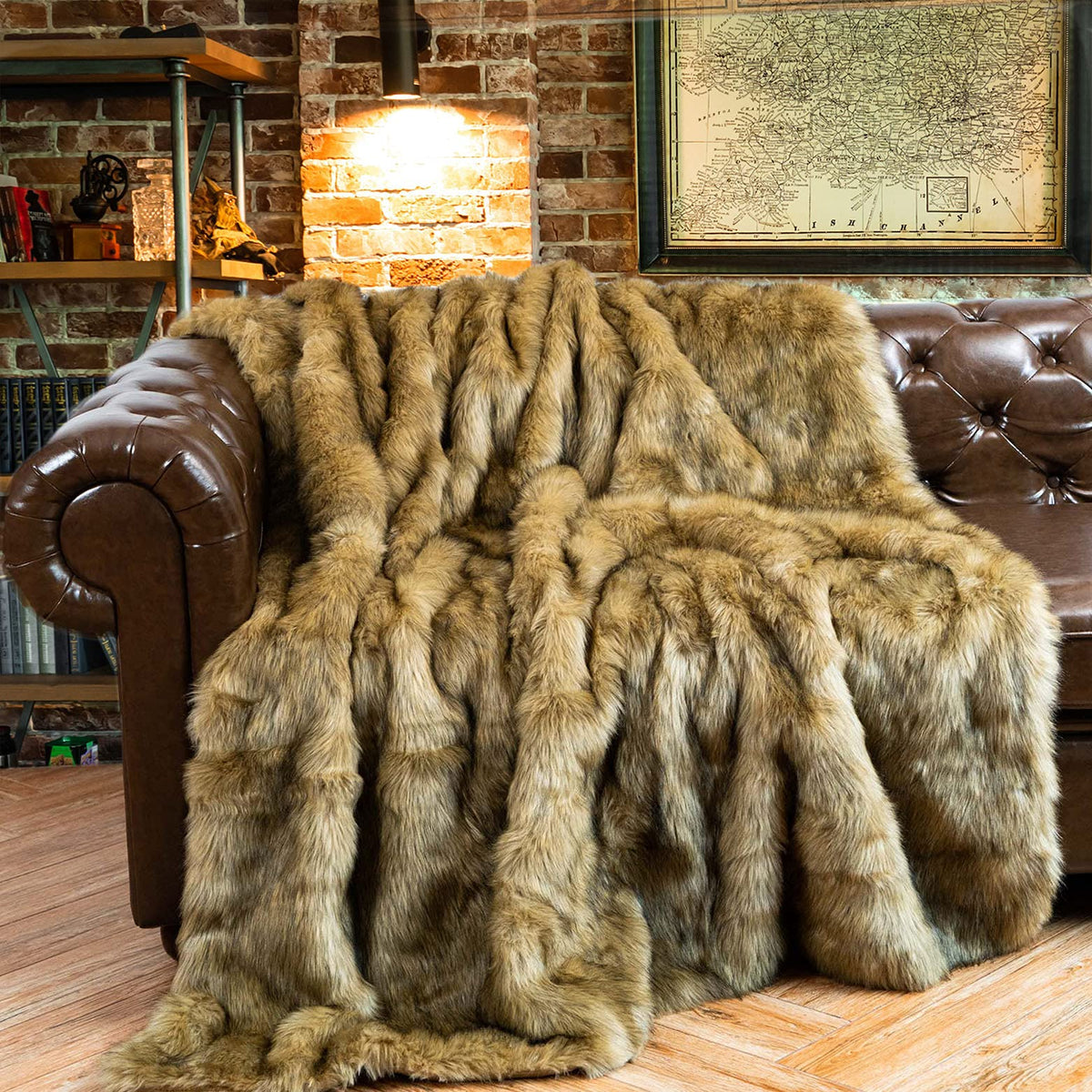 BATTILO Large Brown Faux Fur Throw Blanket for Bed, 60"x80", Shaggy