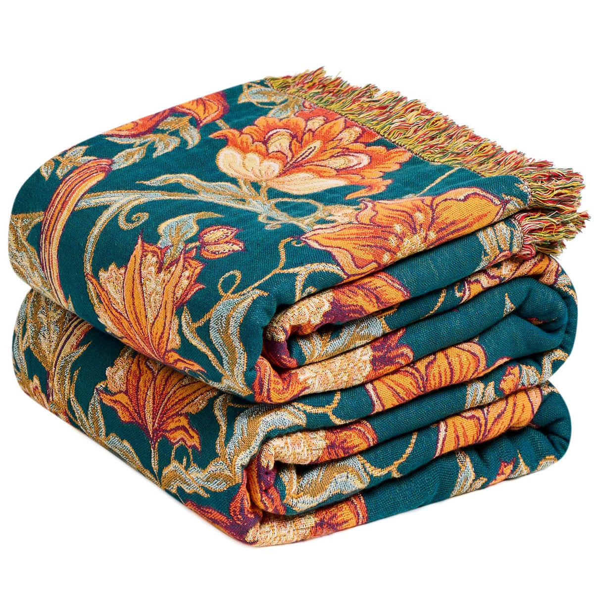 MSGKV Boho Fall Throw Blanket 60"x80" 100% Cotton Throw for Couch & Bed