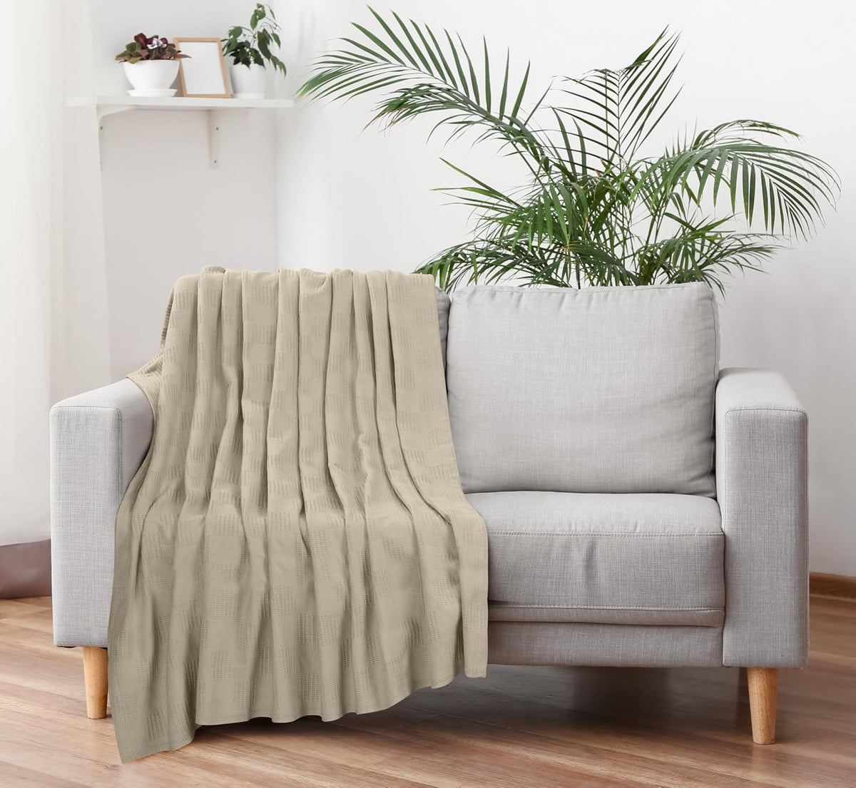 Utopia Bedding 100% Cotton Thermal Blanket Khaki Throw, 50x60 Inches