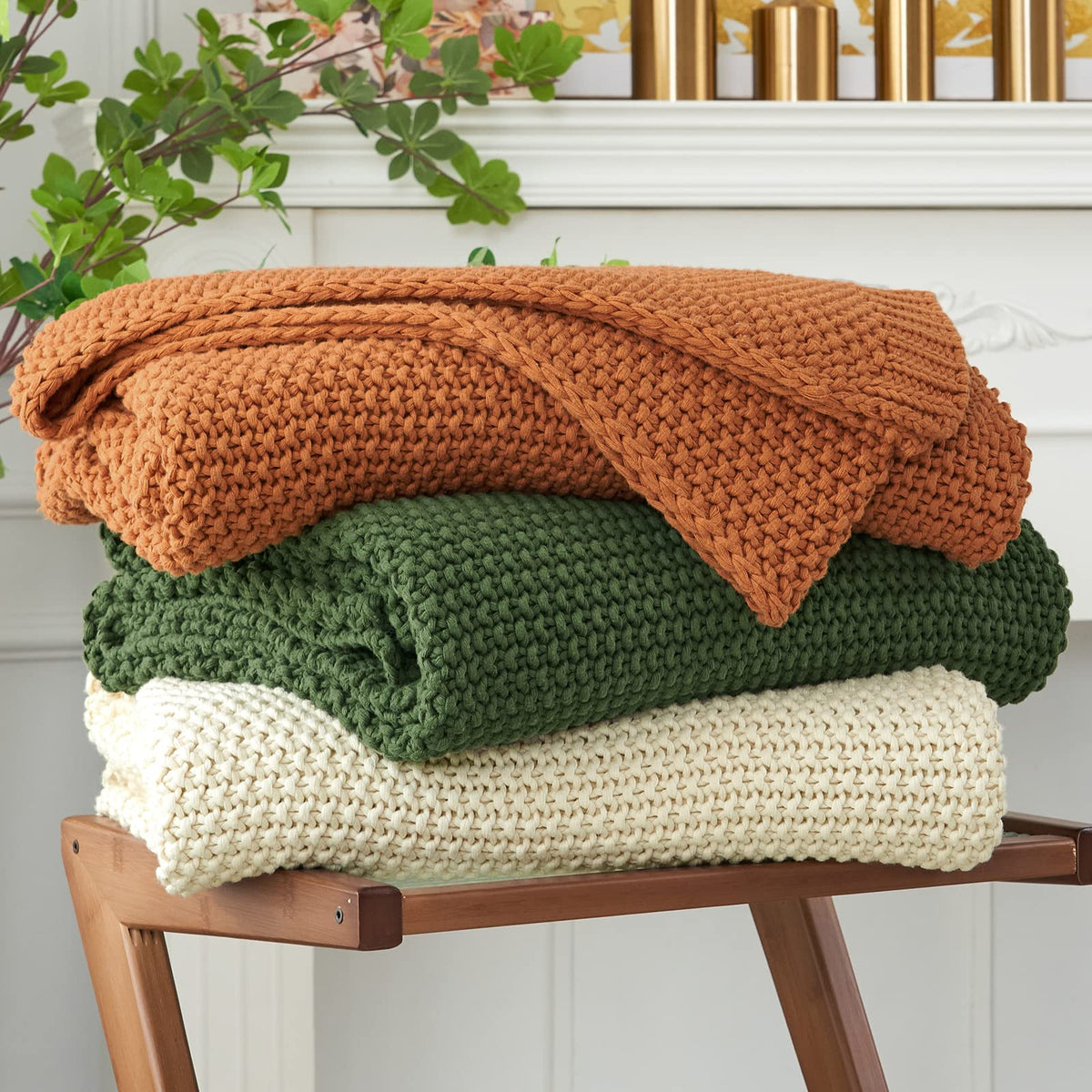 Longhui bedding Chunky Cable Knit Throw Blanket Lightweight Beige 100% Organic Cotton Blanket for Sofa Couch Bed Baby Nursery, Rustic Shabby Chic Modern Farmhouse, 60” x 80”