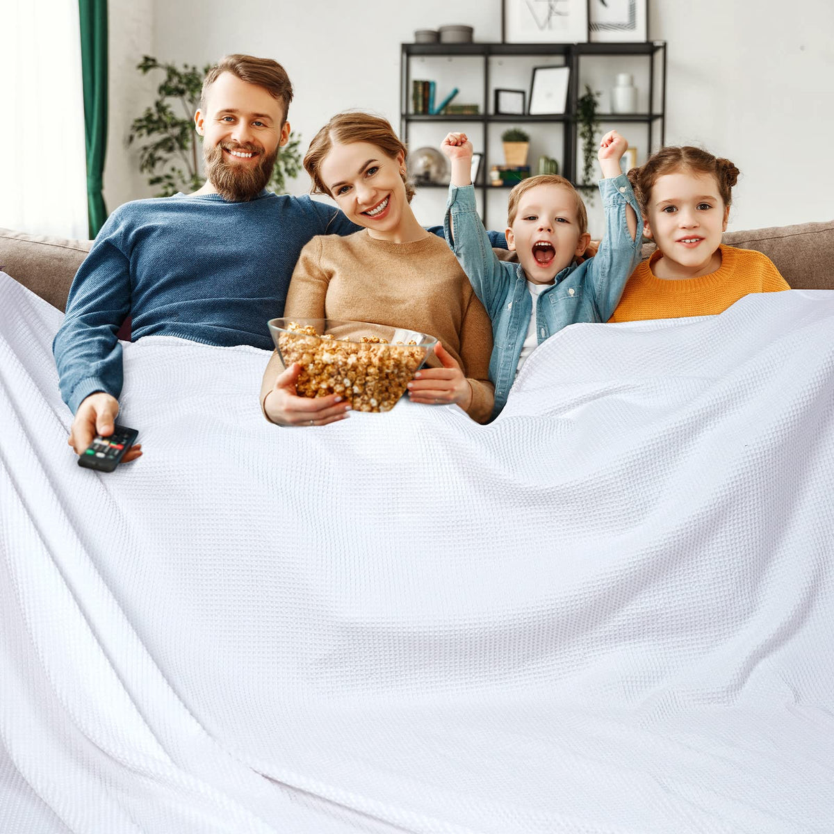 PHF 100% Cotton Waffle Blanket Lightweight Breathable, Queen Linen/Stone