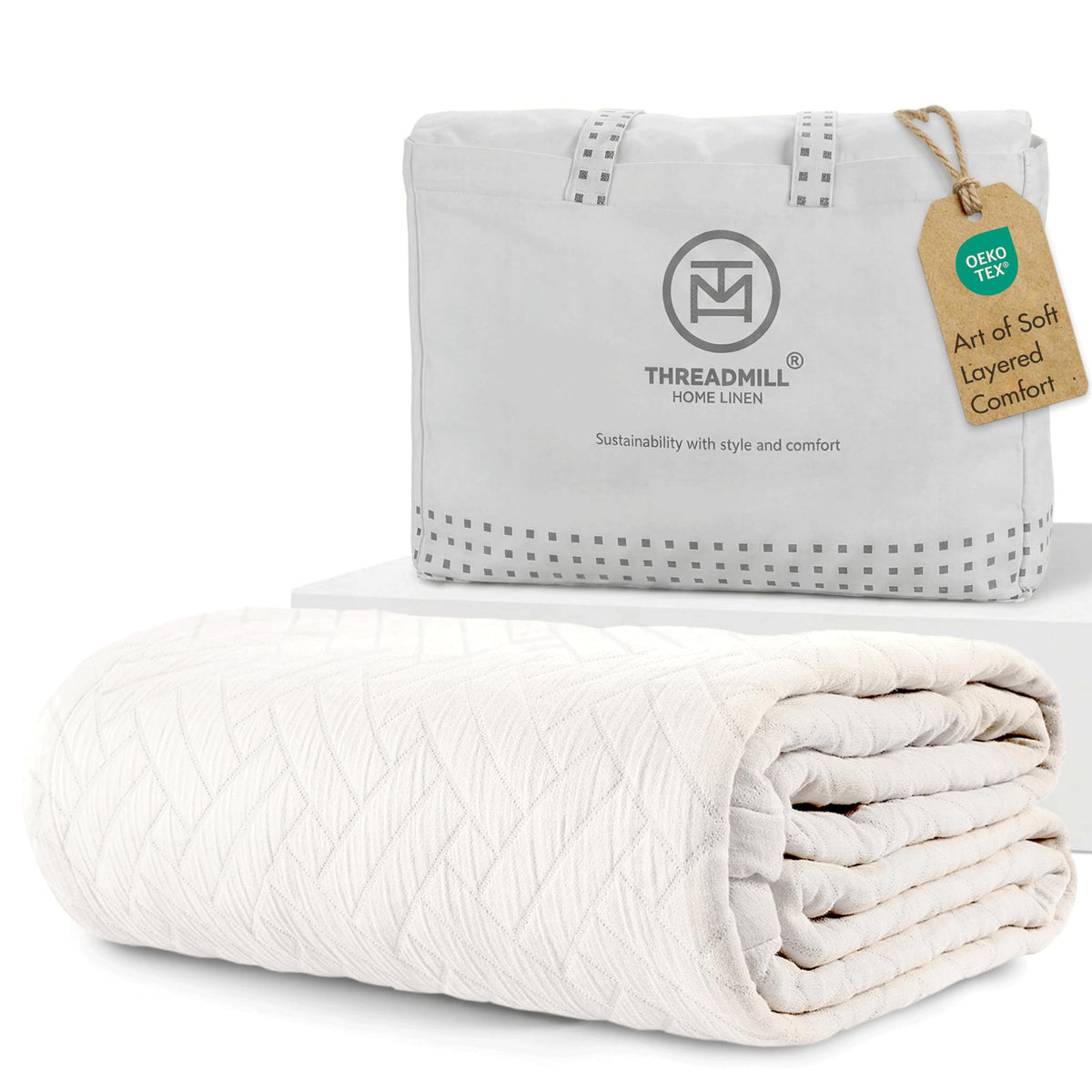 Threadmill Luxury Cotton Blankets for King Size Bed | All-Season Cozy 100% Cotton Blanket | Aster Jacquard Soft & Lightweight Coverlet fits California King Size Bed, 104x92 | Scottish Grey