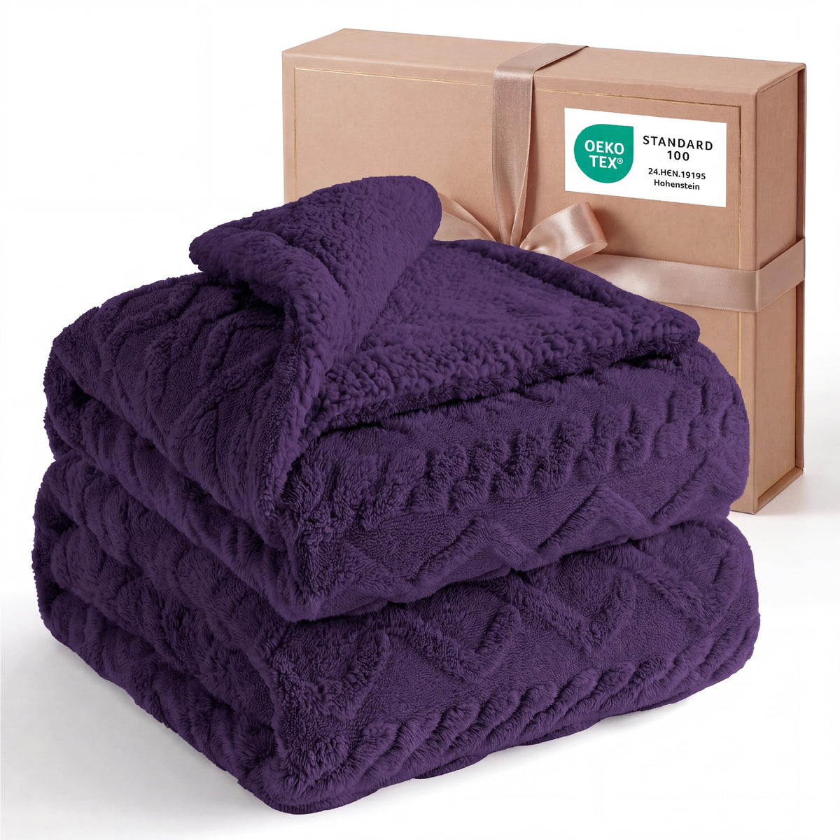 Bedsure Sherpa Fleece Blanket, Cable Jacquard Tufted, Warm, Throw, Grey