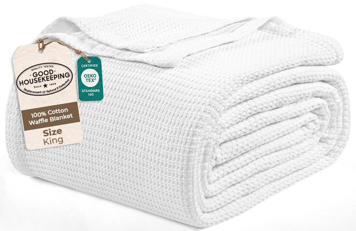 ROYALE LINENS Cotton Waffle Blanket - Breathable and Soft, Lightweight and Cozy Waffle Weave Bed Blanket for All Season (King, Monument)
