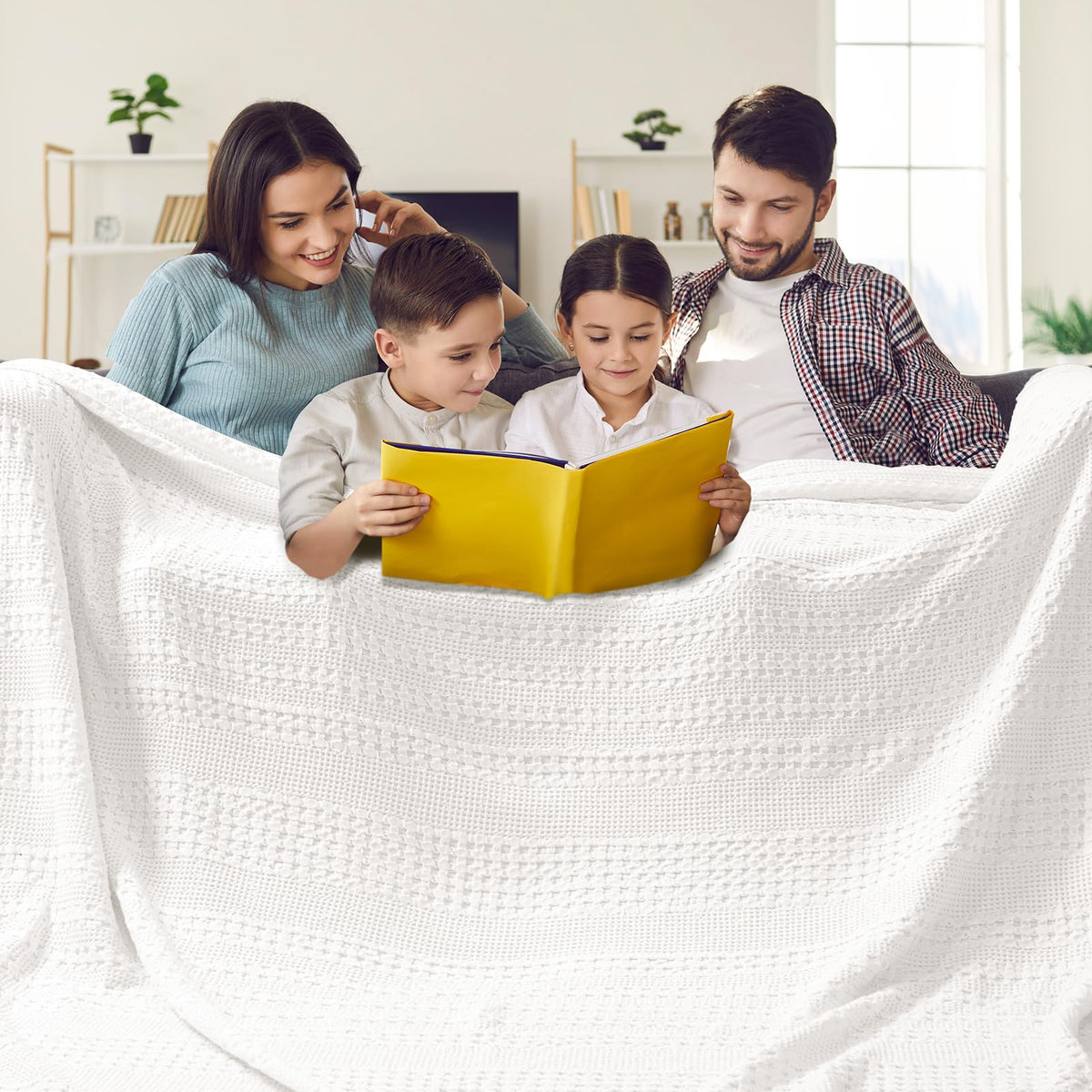 PHF Lightweight 100% Cotton Waffle Throw Blanket for Couch, Light Taupe