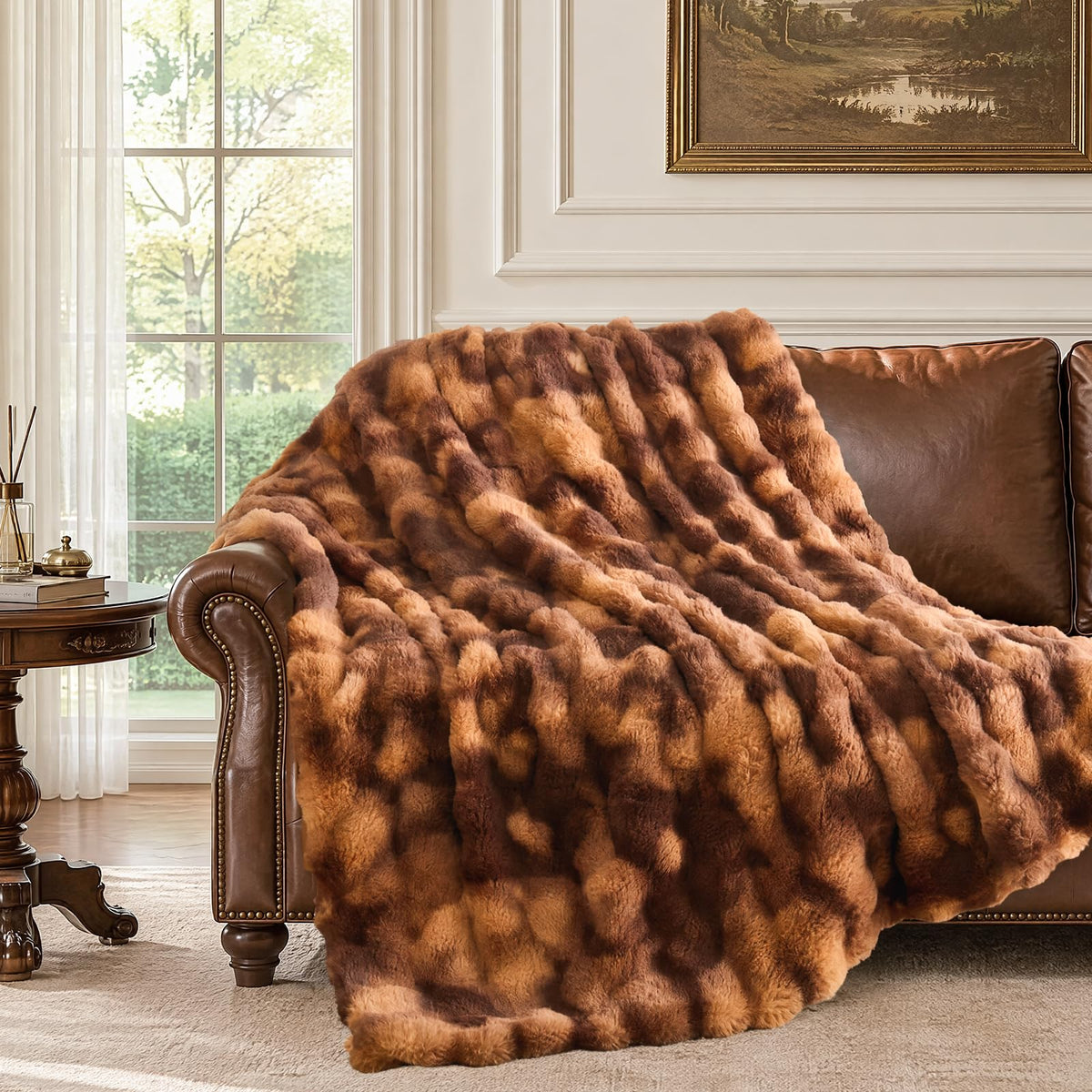 IKALIFE Cozy Bubble Faux Fur Throw Blanket for Couch, 50x60 Cream