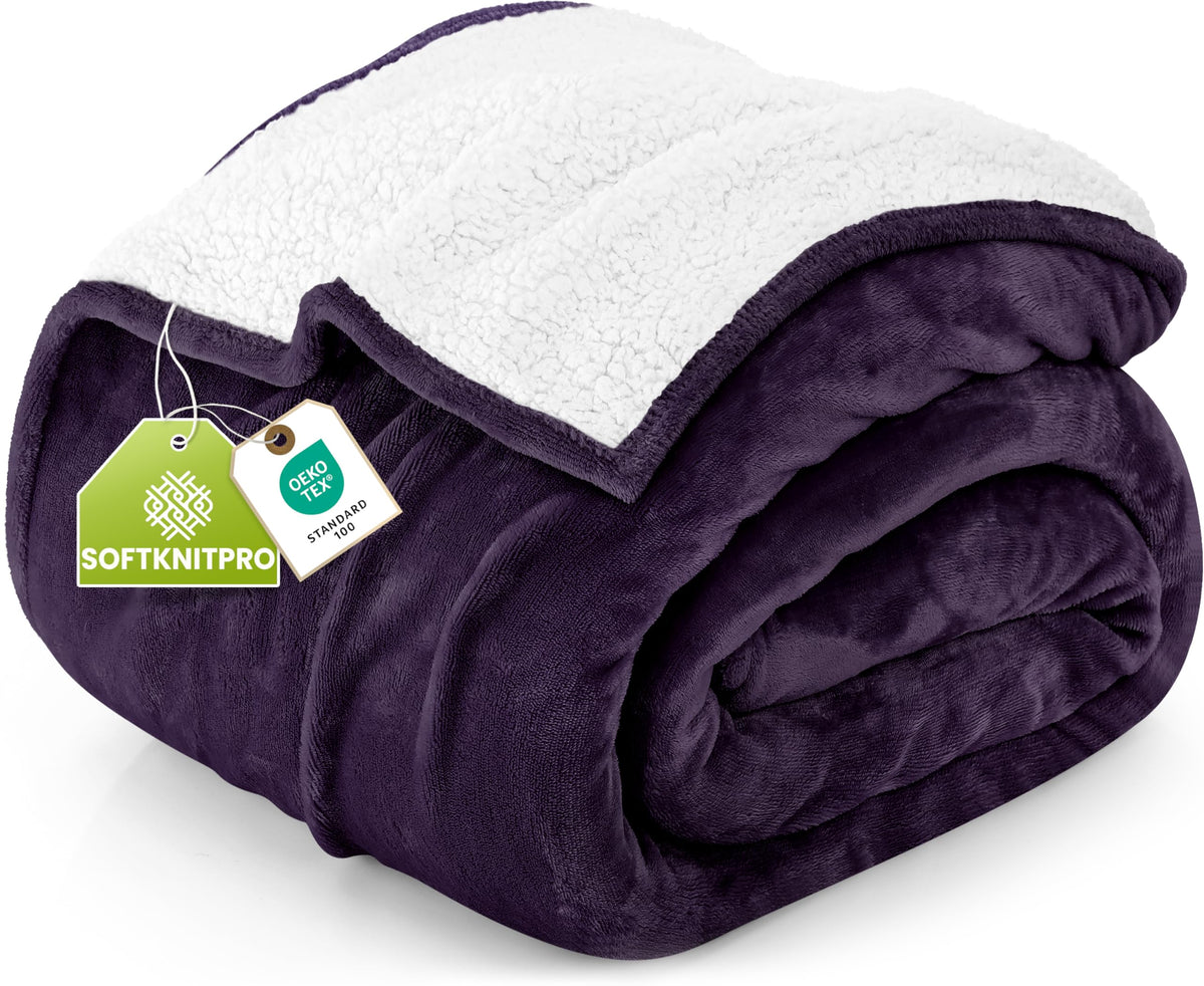 Utopia Bedding Reversible Plush Sherpa Blanket Queen Size Grey, 90x90 Inch