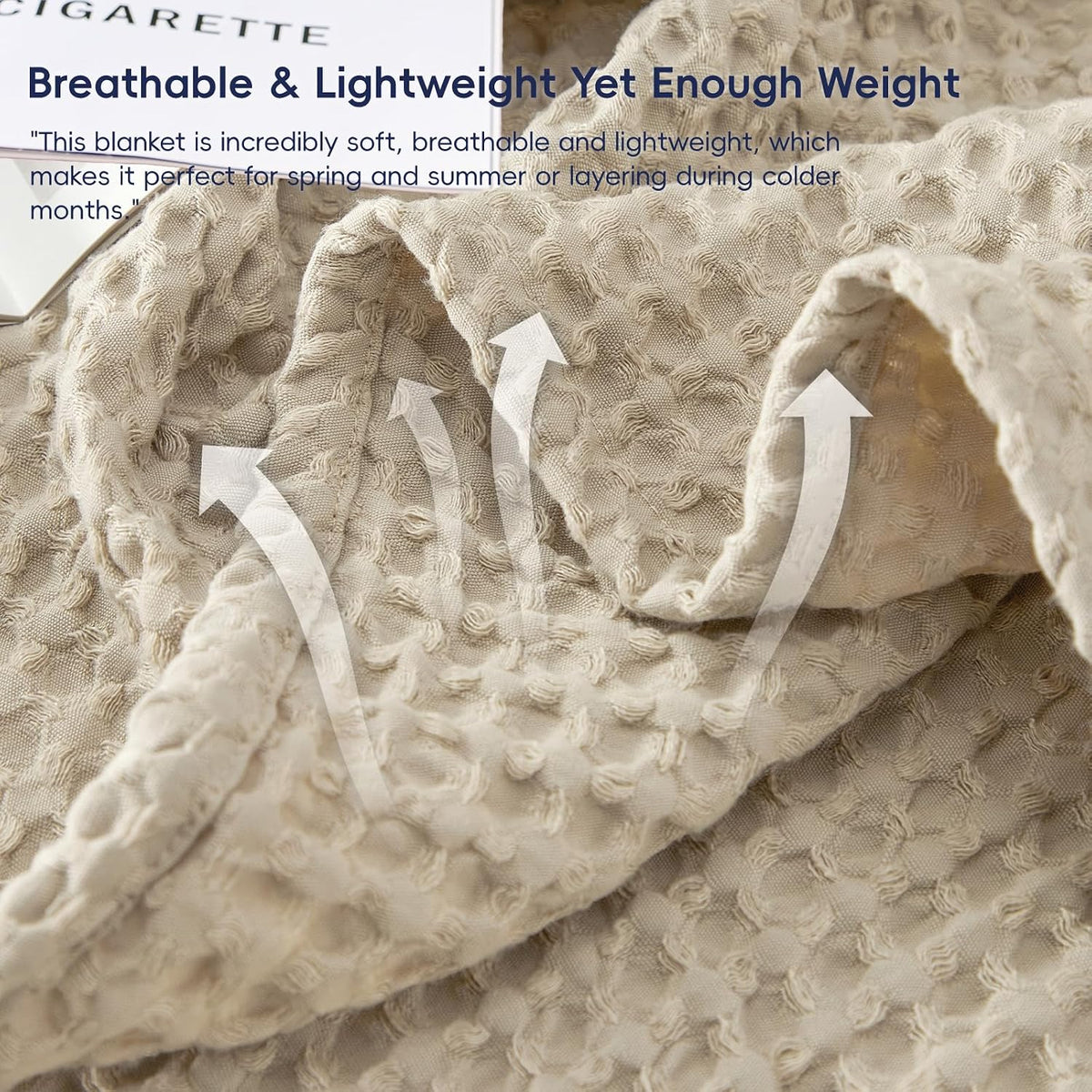 PHF Ultra Soft Waffle Weave Blanket for Bed, Queen Size, Light Khaki/Linen