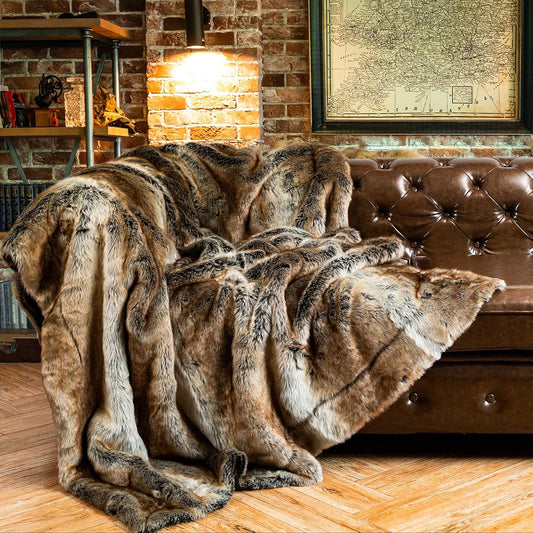 BATTILO Large Brown Faux Fur Throw Blanket for Bed, 60"x80", Shaggy