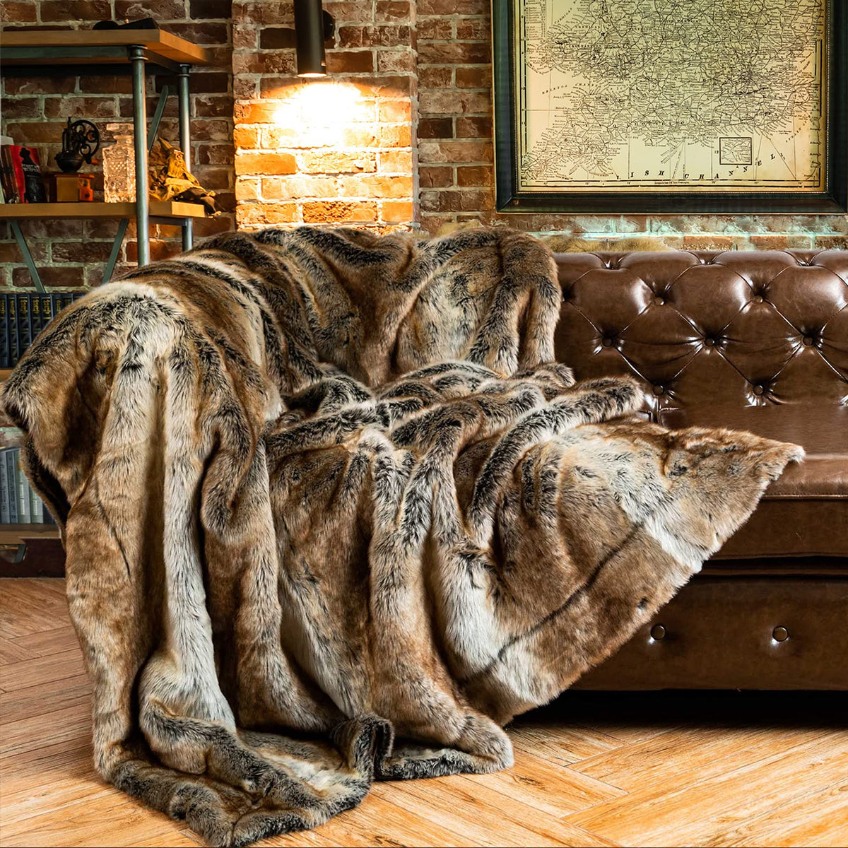 BATTILO Large Brown Faux Fur Throw Blanket for Bed, 60"x80", Shaggy