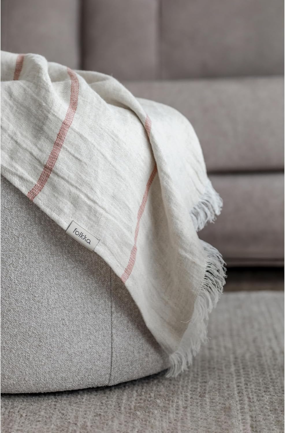 Eden 100% Linen Blanket – Premium European Woven Throw – Extra Large 45x78 in – Multi-Purpose Beach Towel, Sofa Throw, Summer Blanket – Lightweight, Softened, Striped – Made in Europe (Ecru/Brown)