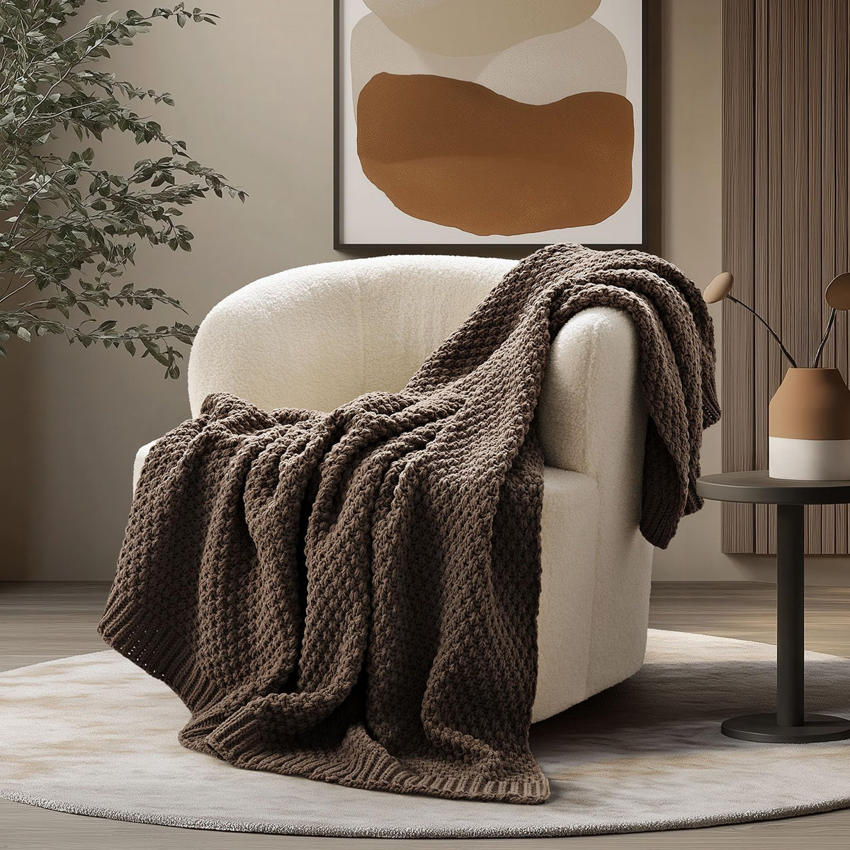 EVERGRACEHOME Chunky Chenille Knit Throw Blanket, 50 x 60, Olive Green