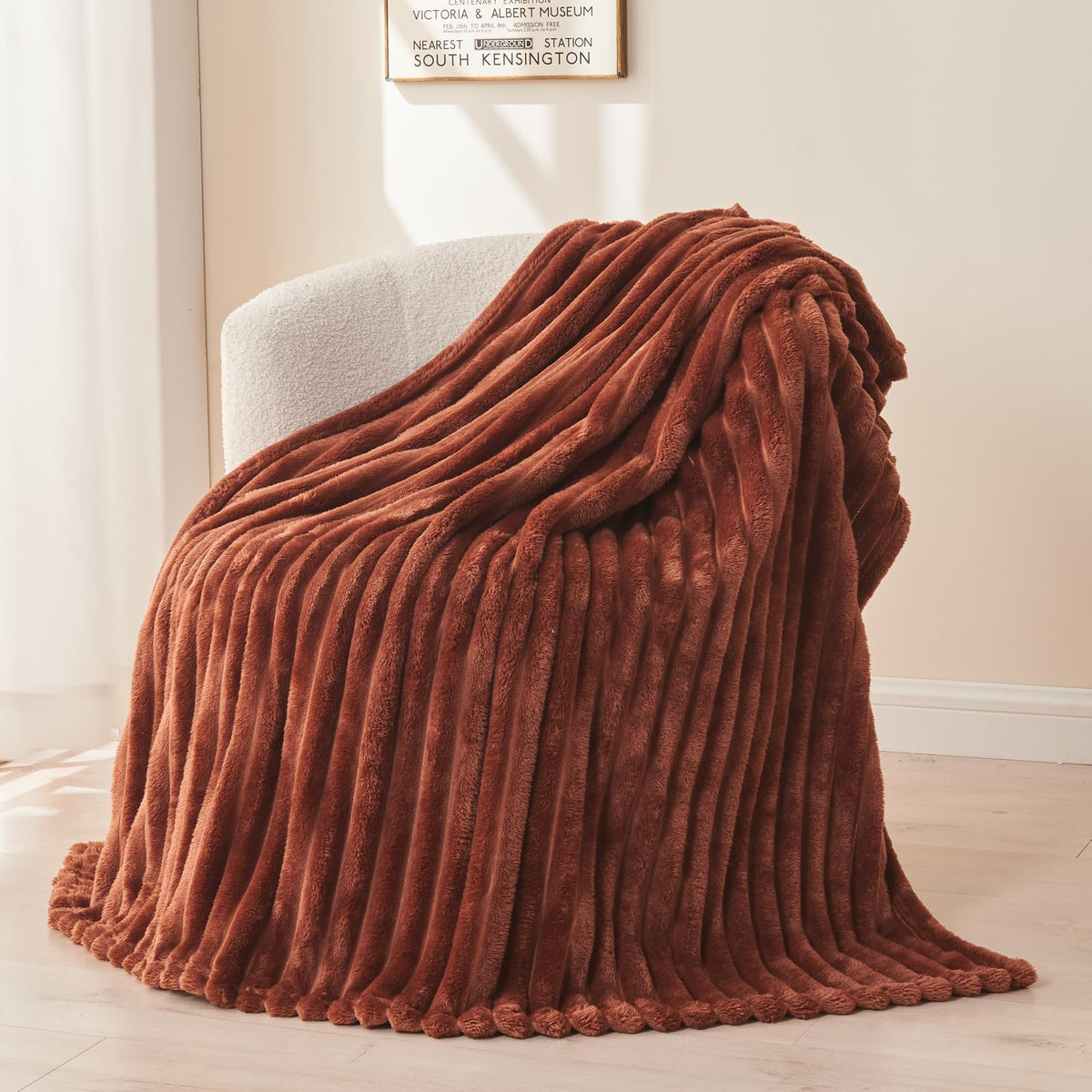 NEWCOSPLAY Fleece Ribbed Cozy Throw Blanket for Couch, Pink, 50"x60"