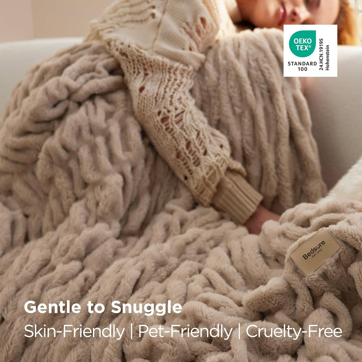 Bedsure Soft Double-Sided Faux Fur Throw Blanket, Light Brown, 50"x60"