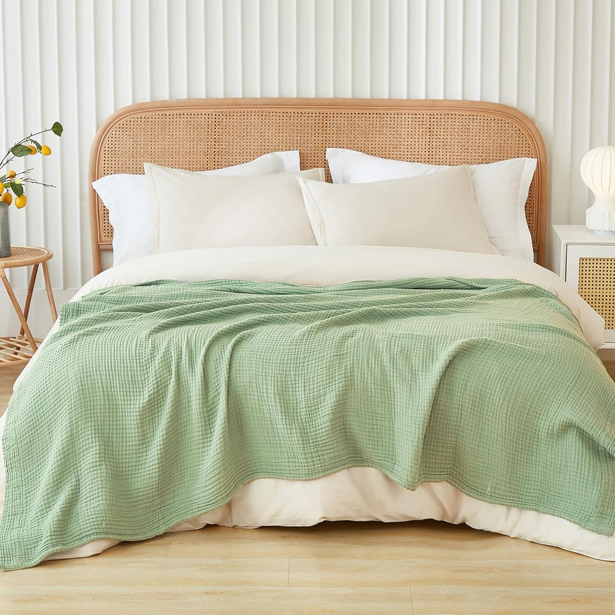 EMME Cotton Blanket King Size for Bed Soft Muslin Blankets 108"x90" Beige Lightweight Breathable Layering Bedspread Coverlet All Season Gauze