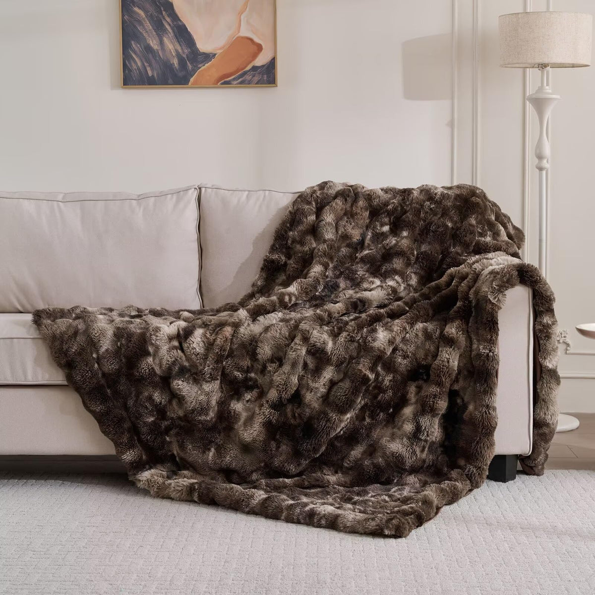 760GSM Faux Rabbit Faux Fur Throw Blanket,Super Thick Warm Bubble Blanket Throw,Fuzzy Luxury Plush Decorative Blanket for Couch Bed Sofa(Leopard Brown,50''x 60'')
