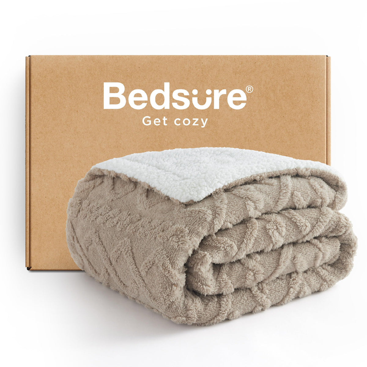 Bedsure Sherpa Fleece Blanket, Cable Jacquard Tufted, Warm, Throw, Grey