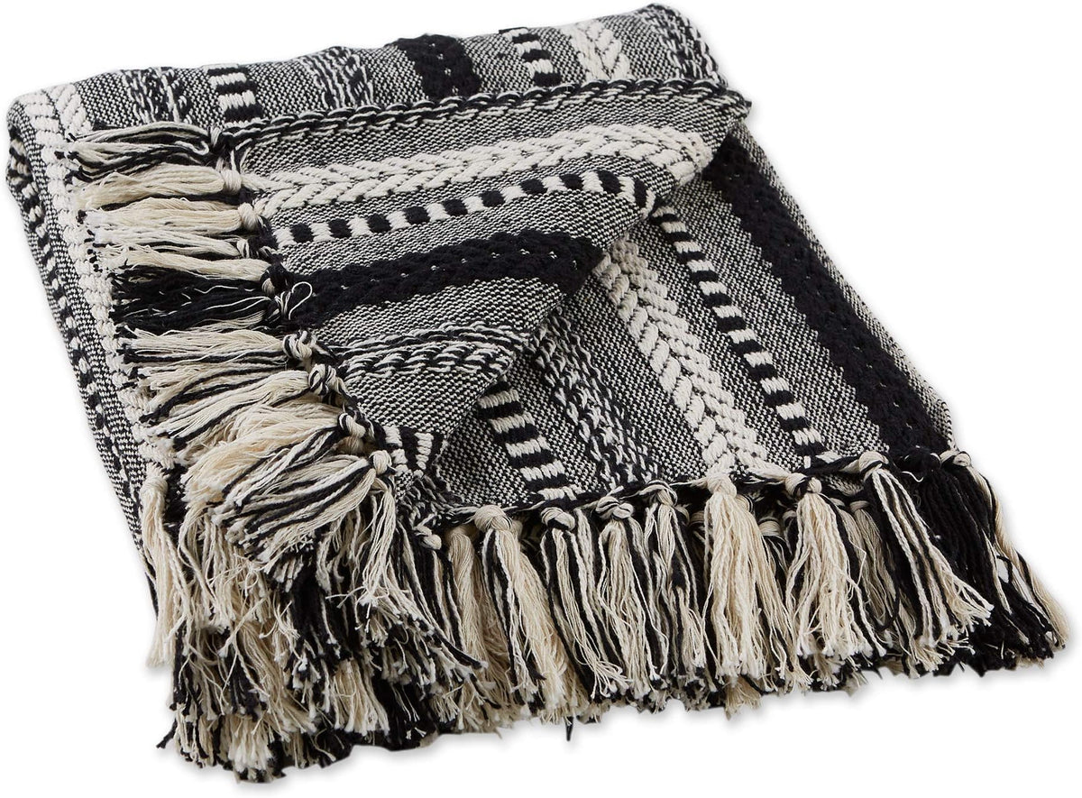 DII Braided Striped Throw Blanket, 50x60, Vintage Linen on Cream