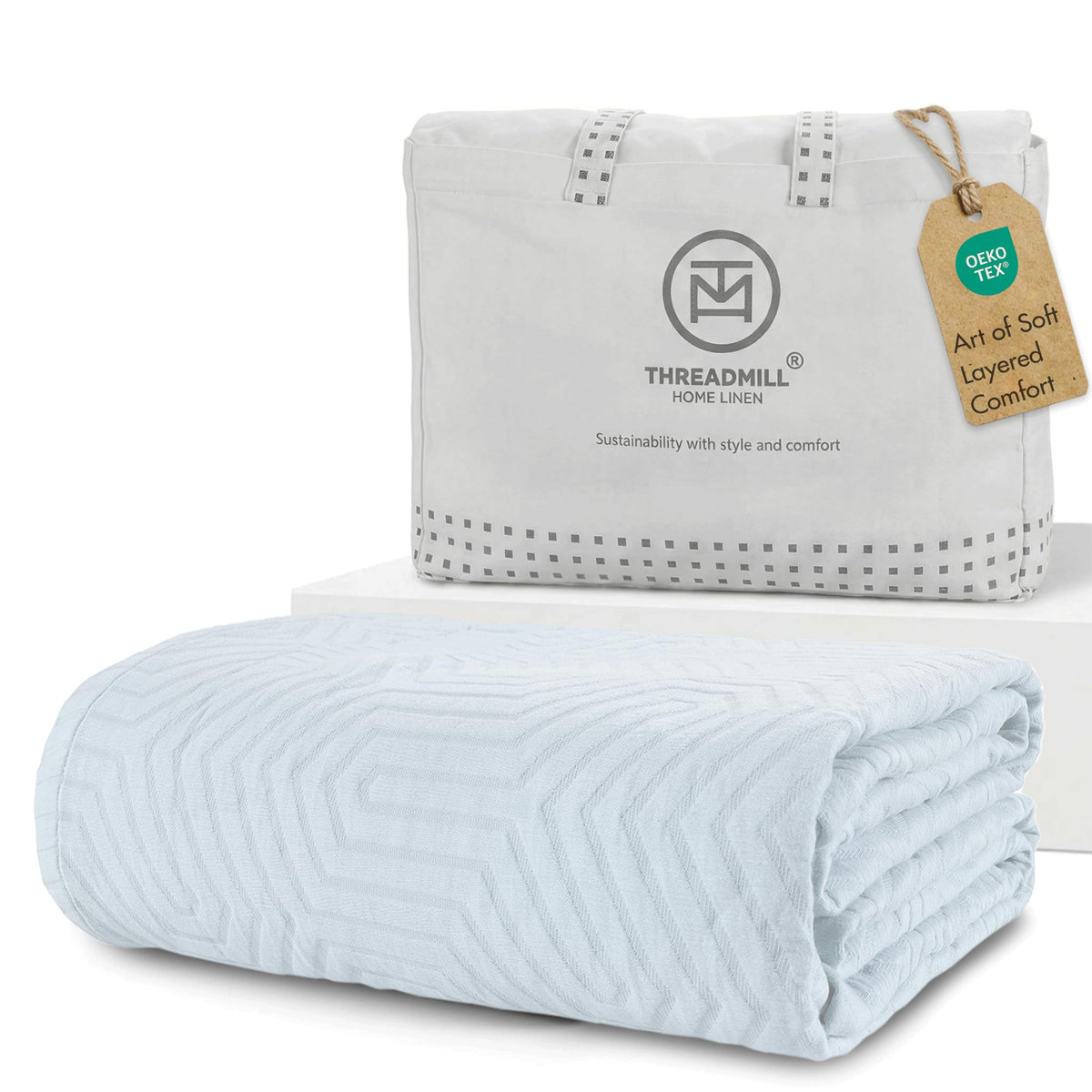 Threadmill Luxury Cotton Blankets for King Size Bed | All-Season Cozy 100% Cotton Blanket | Aster Jacquard Soft & Lightweight Coverlet fits California King Size Bed, 104x92 | Scottish Grey