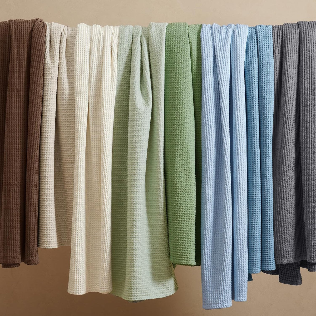PHF 100% Cotton Waffle Blanket Lightweight Breathable, Queen Linen/Stone