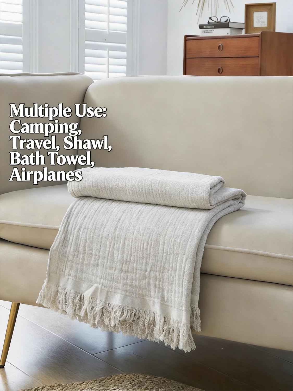 100% Cotton Muslin Throw Blanket for Bed, Couch, Small, Decorative, Soft, Pre-Washed, Breathable and Lightweight Gauze Blanket with Fringes(Linen Grey, 50"x60")