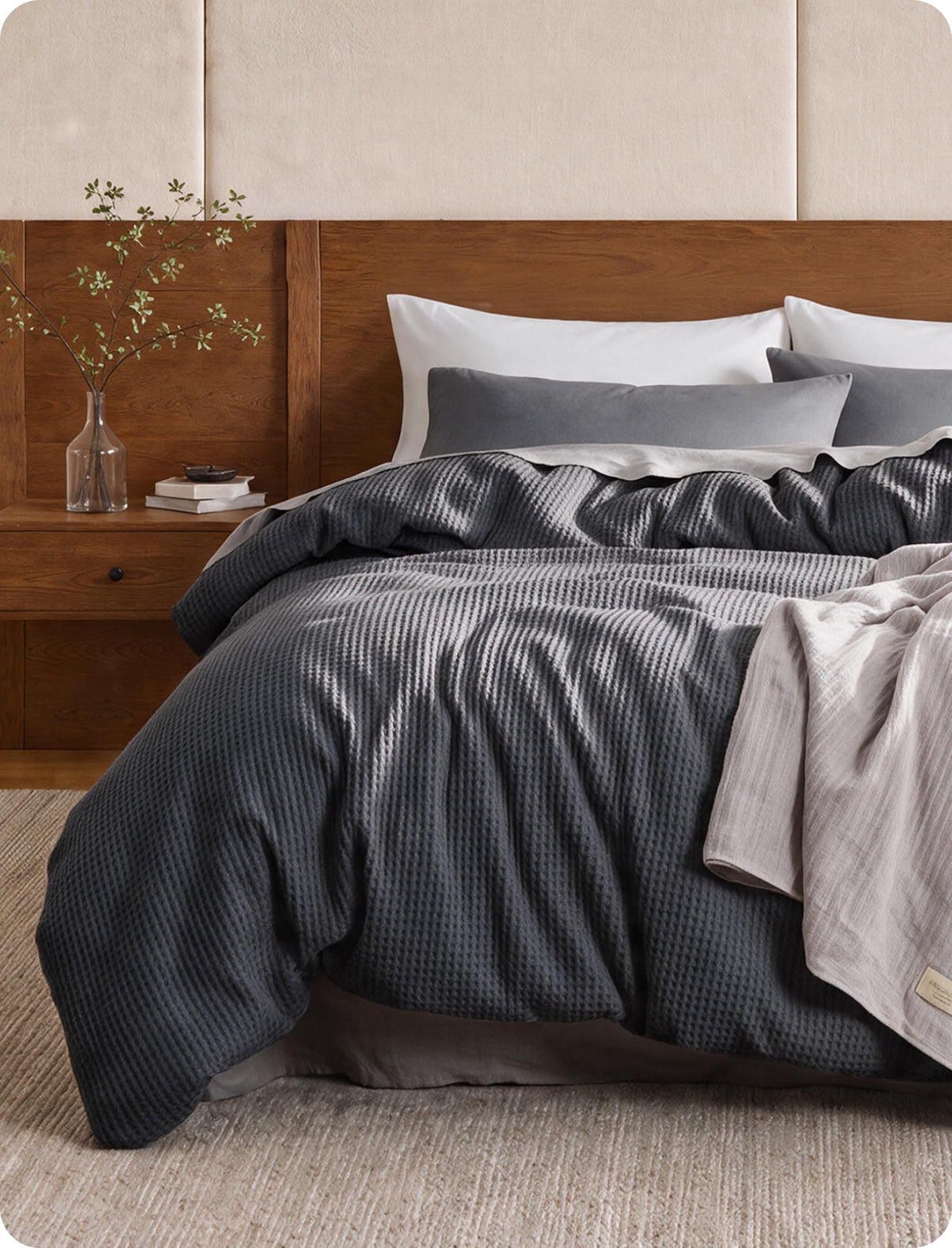 Bedsure PureWoven 3 Pieces 100% Cotton Waffle Duvet Cover Set, Queen, Linen