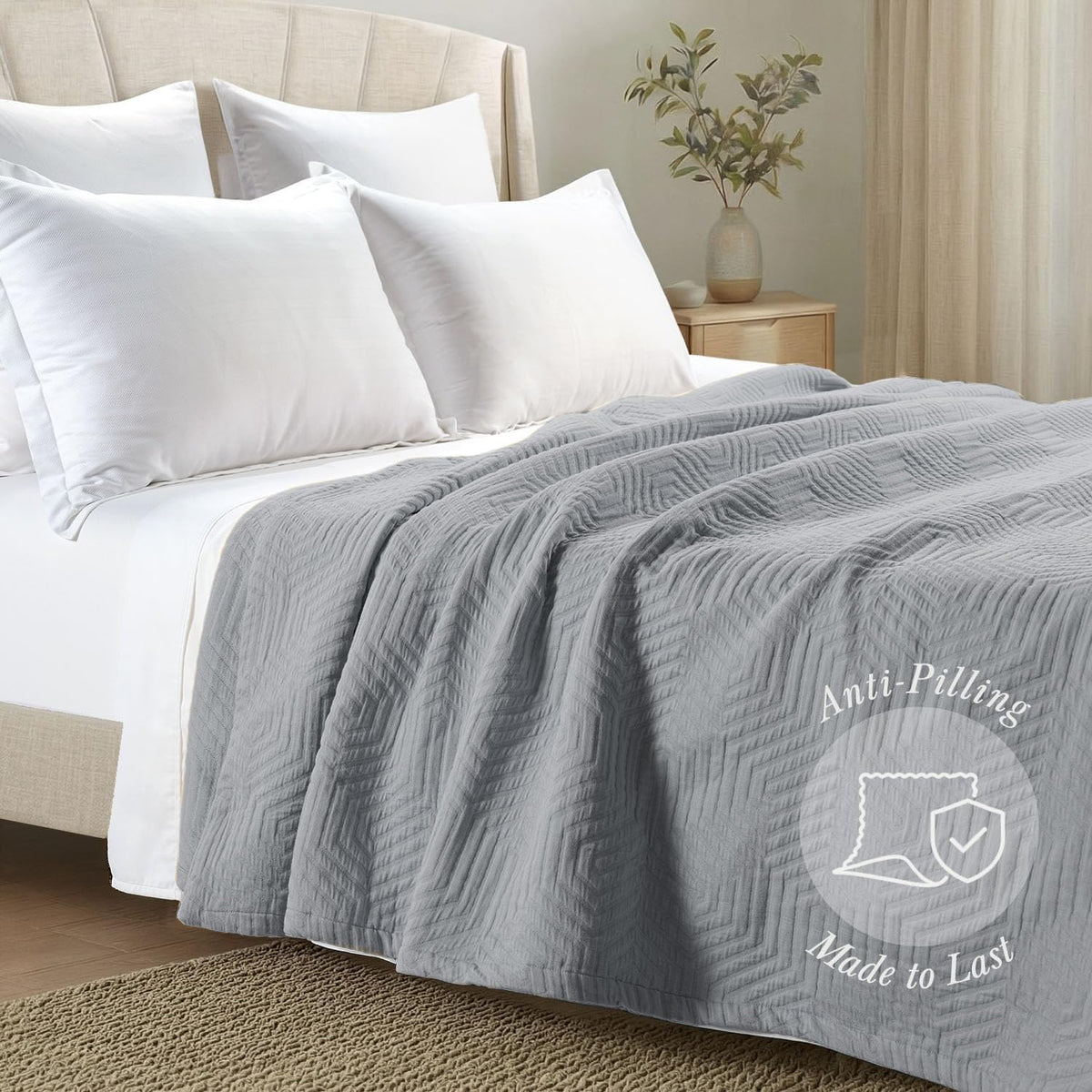 Threadmill Luxury Cotton Blankets for King Size Bed | All-Season Cozy 100% Cotton Blanket | Aster Jacquard Soft & Lightweight Coverlet fits California King Size Bed, 104x92 | Scottish Grey