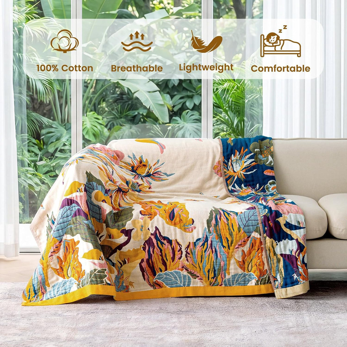 MSGKV Boho Fall Throw Blanket 60"x80" 100% Cotton Throw for Couch & Bed
