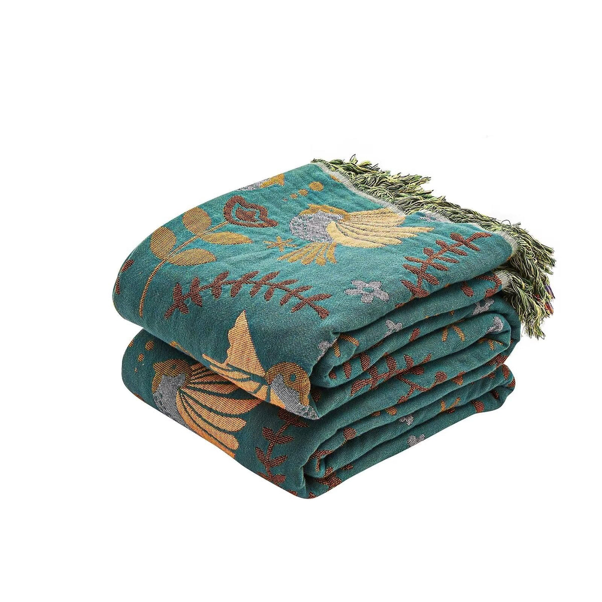 XIBLC Boho Throw Blanket, Blue Lightweight Blankets for Summer, 100% Cotton Bohemian Decorative Throw Blanket, 50"x60" Reversible Muslin Breathable Woven Farmhouse Blankets Quilt,