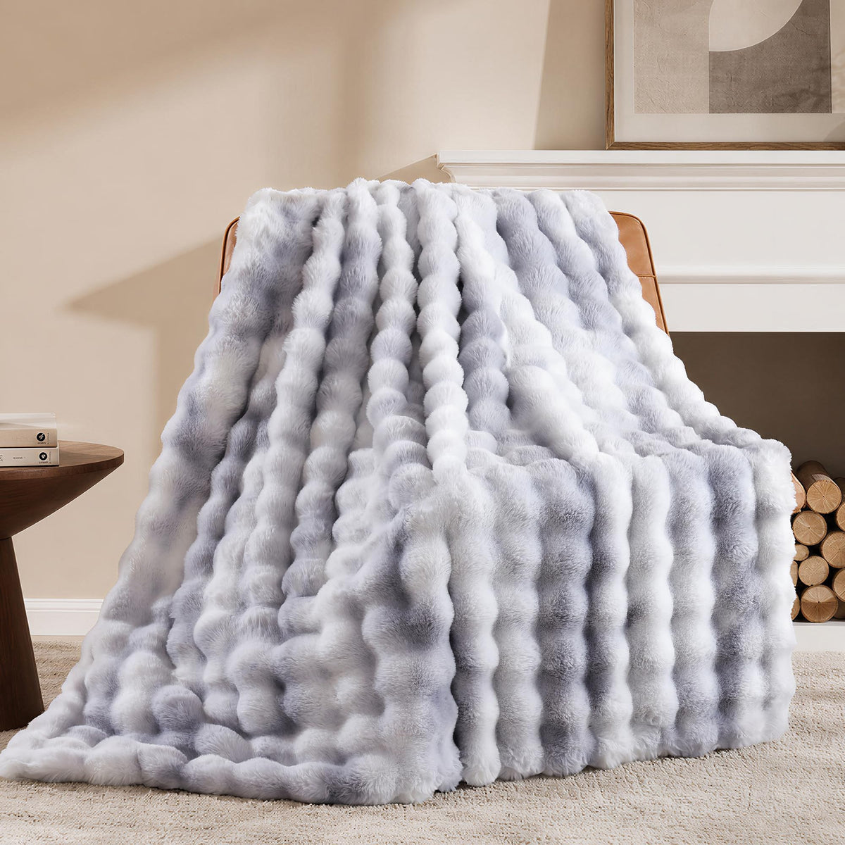 Smoofy Faux Rabbit Fur Throw for Couch - Rainbow Bubble Blanket 50"x60"