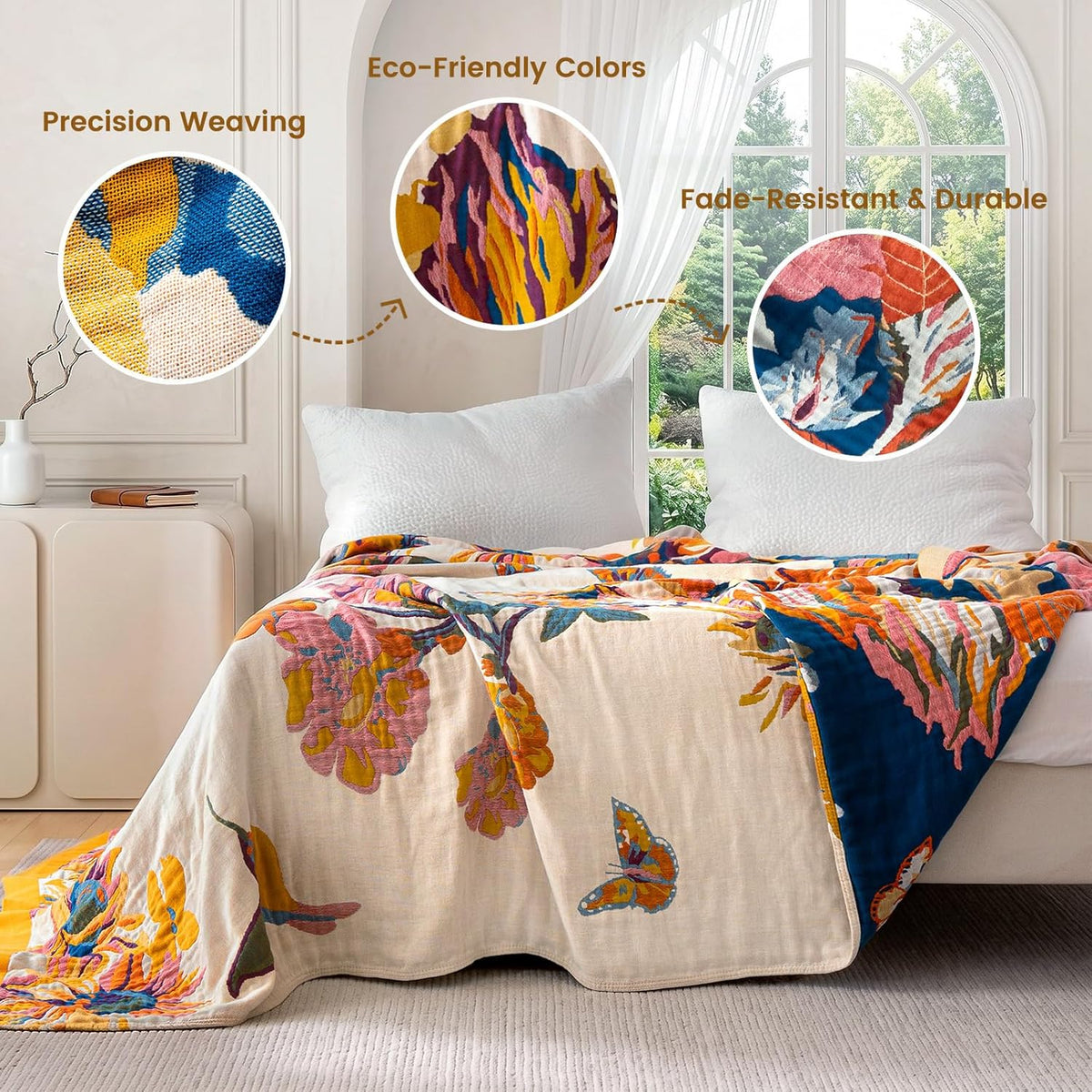 MSGKV Boho Fall Throw Blanket 60"x80" 100% Cotton Throw for Couch & Bed