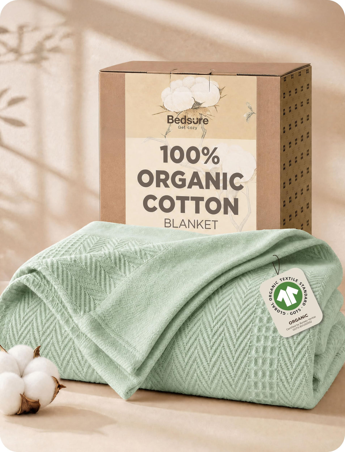 Bedsure PureWoven 100% Organic Cotton Waffle Luxury Blanket, King, White