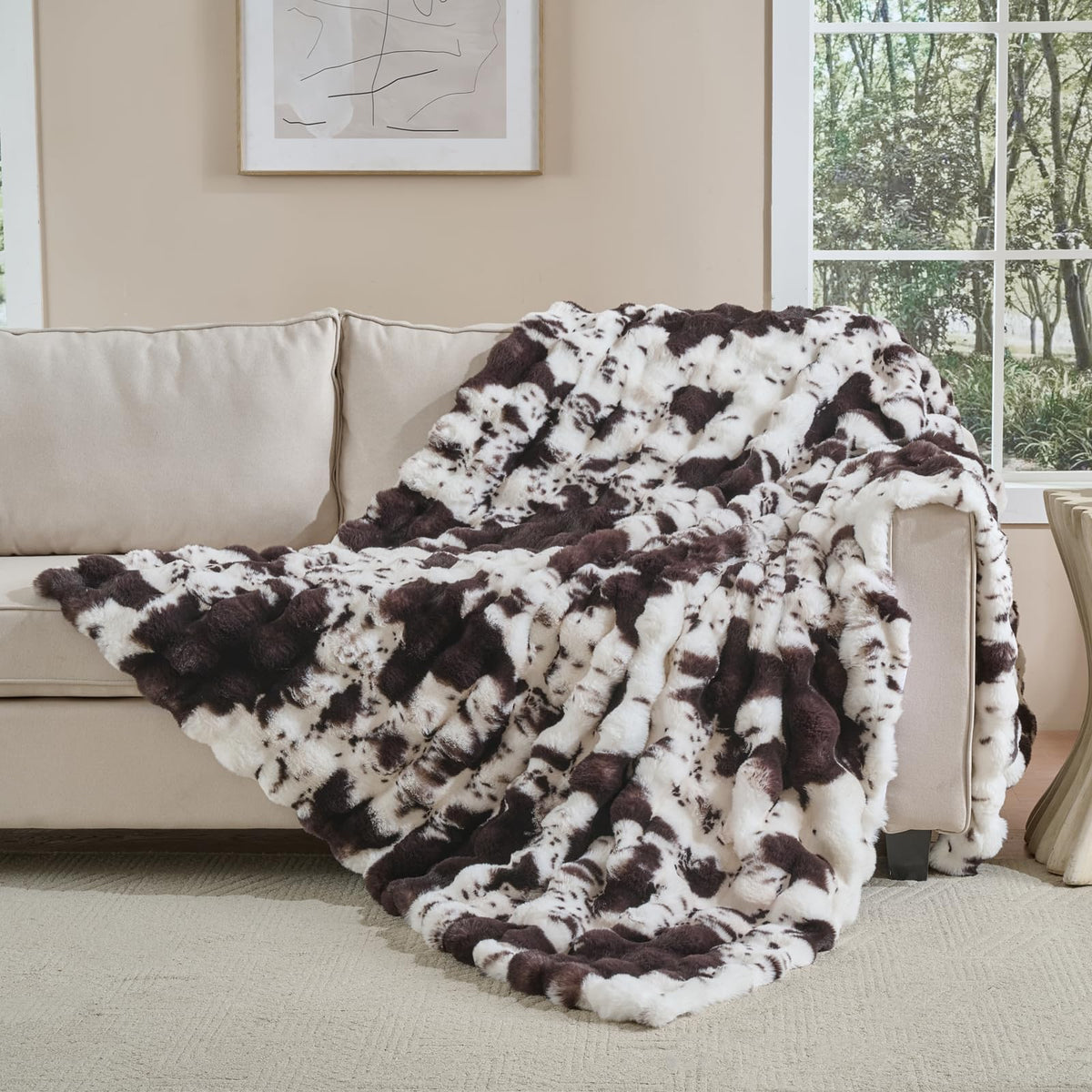 760GSM Faux Rabbit Faux Fur Throw Blanket,Super Thick Warm Bubble Blanket Throw,Fuzzy Luxury Plush Decorative Blanket for Couch Bed Sofa(Leopard Brown,50''x 60'')