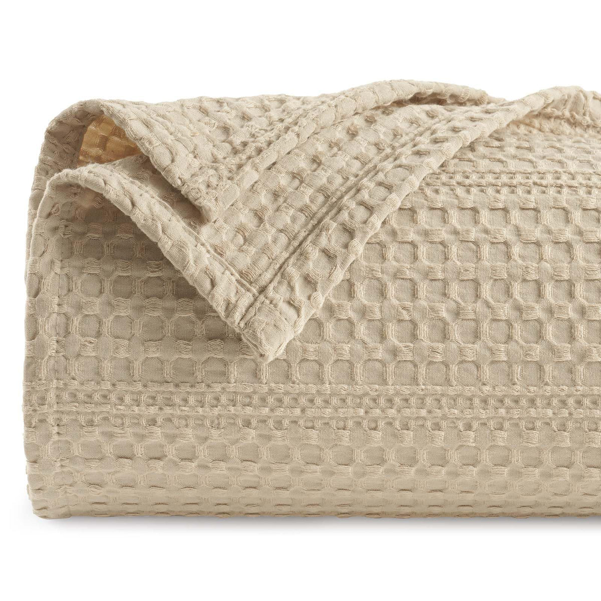 PHF Lightweight Waffle Weave Blanket Queen Size 90"x 90", Soft Woven All‑Season Blanket for Hot Sleepers - Aesthetic Home Decor for Couch Bed Sofa, Pet Friendly, Natural/Linen