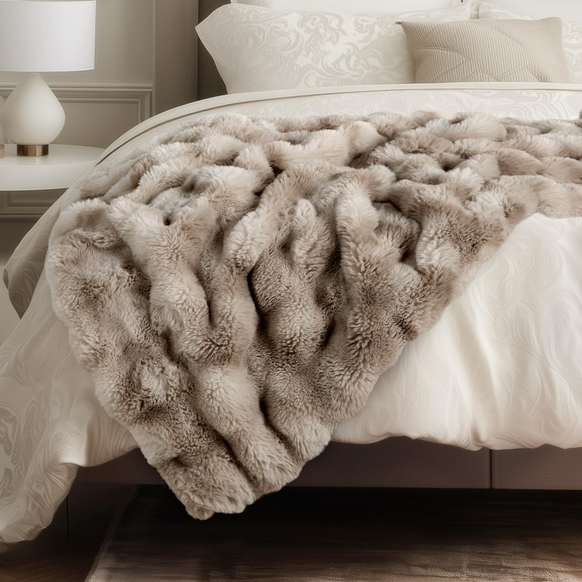Ultra Soft Cozy Faux Fur Throw Blanket, Fuzzy Plush Thick Bubble Blanket, Luxury Fluffy Blanket for Couch, Sofa, Bedroom, and Living Room, 50x60 Inches, Cream White