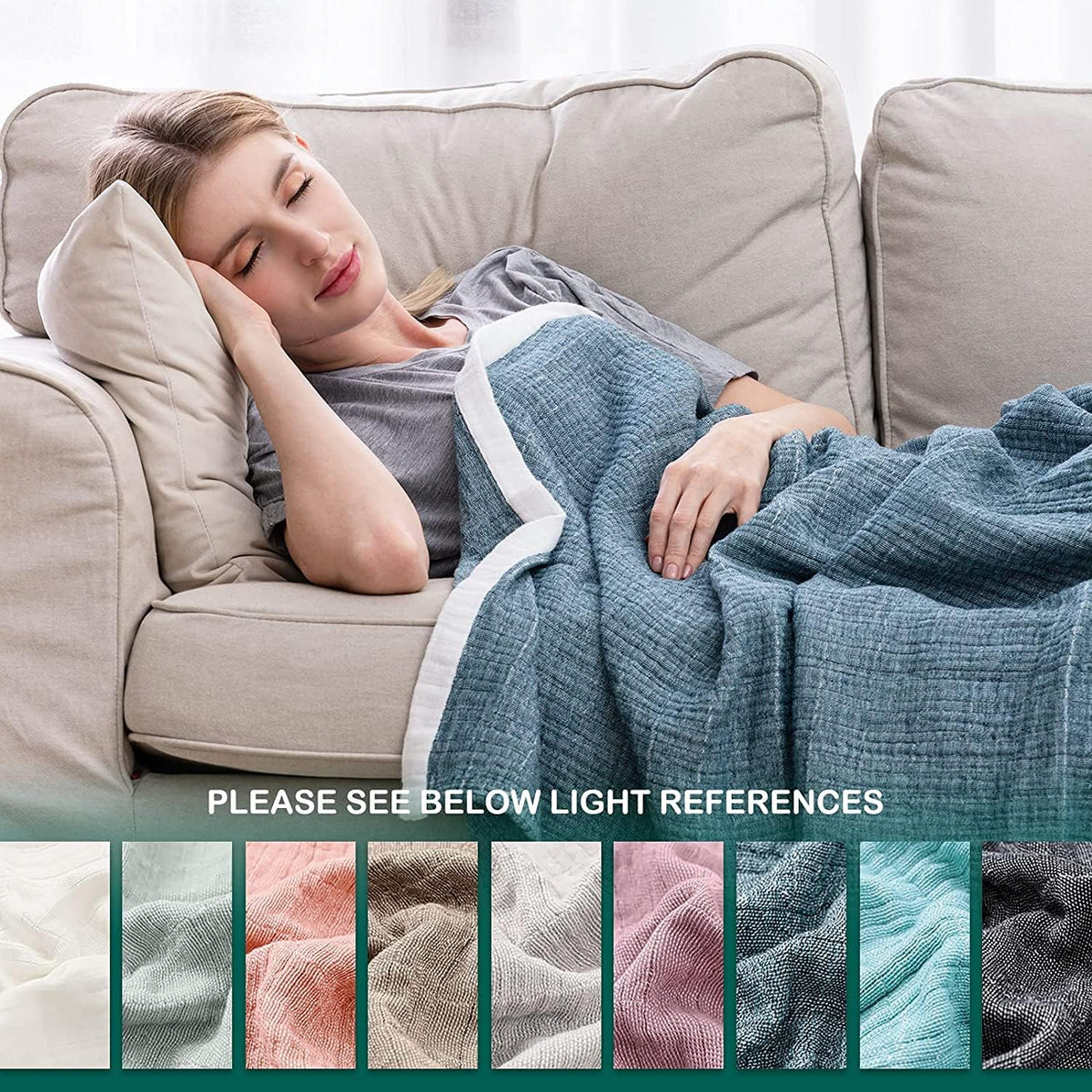 SE SOFTEXLY Muslin Throw Blanket, 4-Layer Dyed Yarn, 50”x60”, Denim Blue