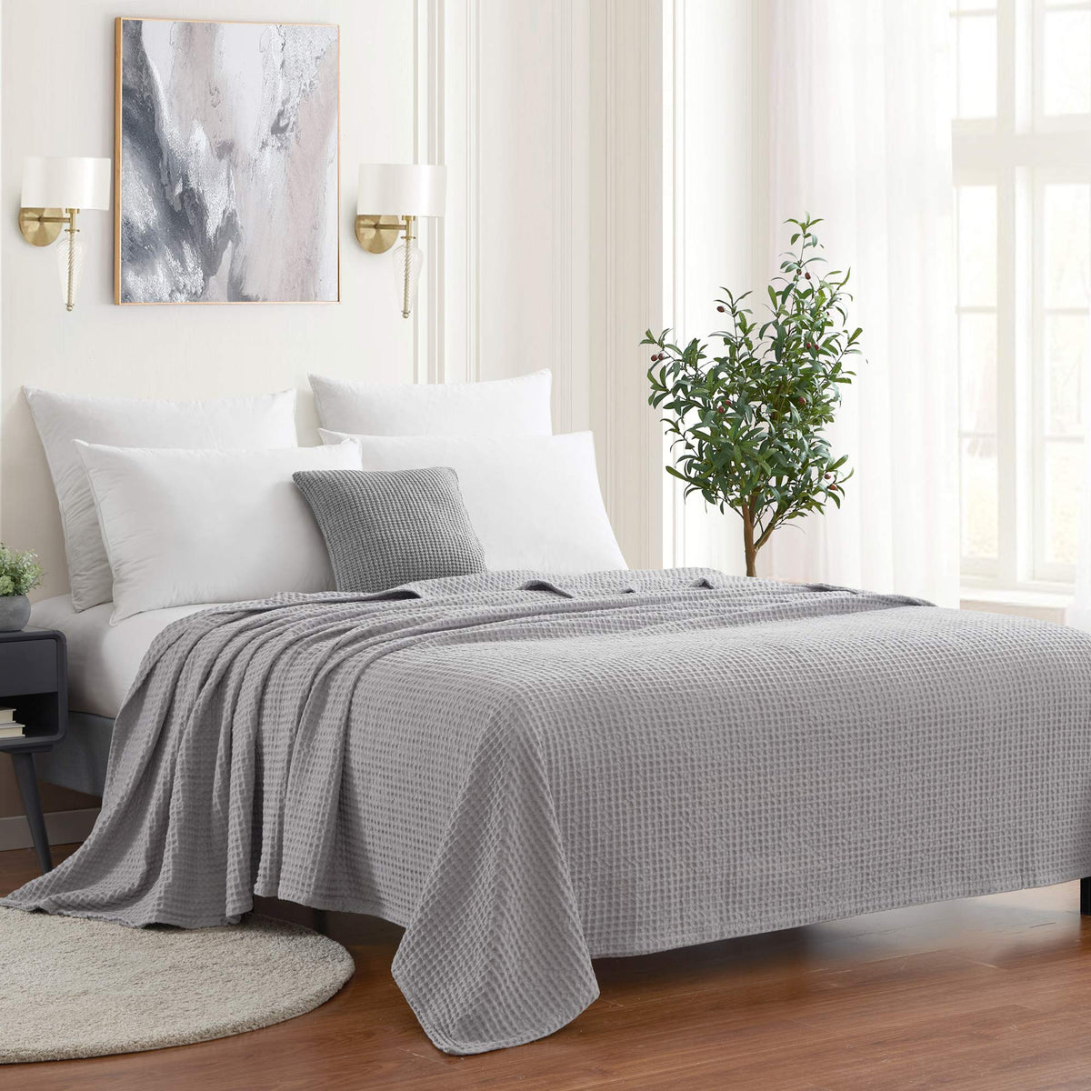 Sweet Home Collection 100% Fine Cotton Luxurious Basket Weave Blanket, Ivory Full/Queen(Pack of 1)
