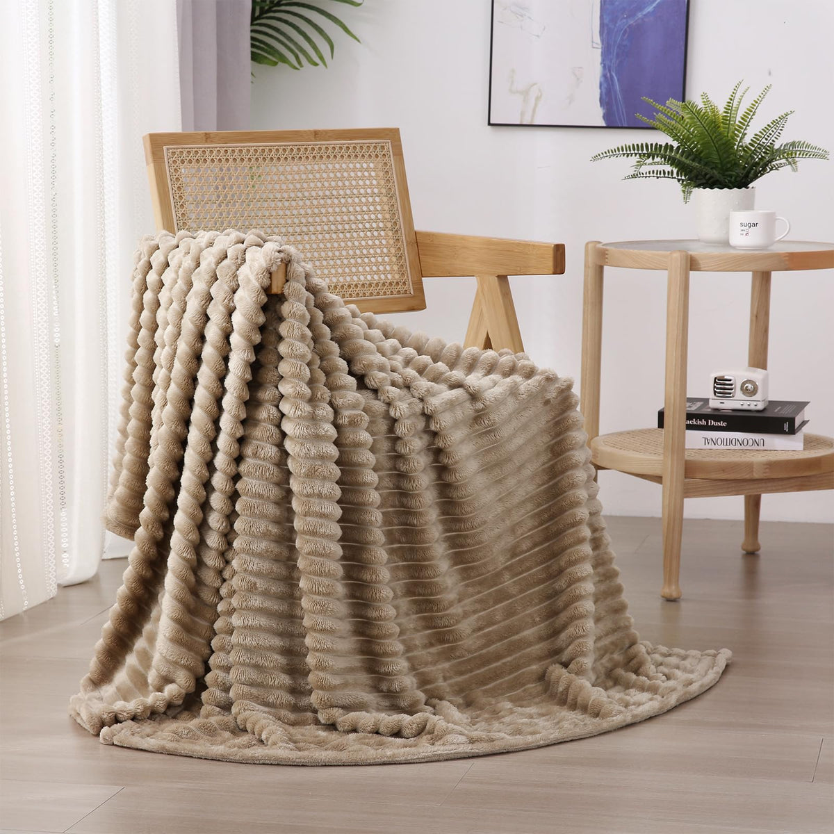 Sage Green Fleece Throw Blanket 50”×60” for Couch Sofa Livingroom