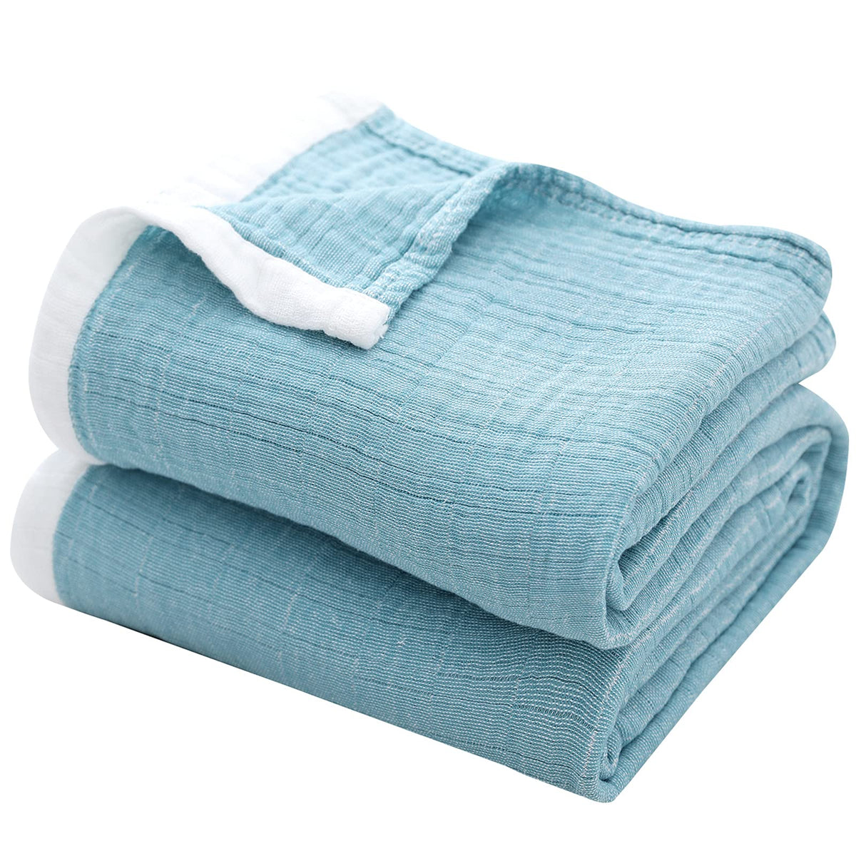 SE SOFTEXLY Muslin Throw Blanket, 4-Layer Dyed Yarn, 50”x60”, Denim Blue