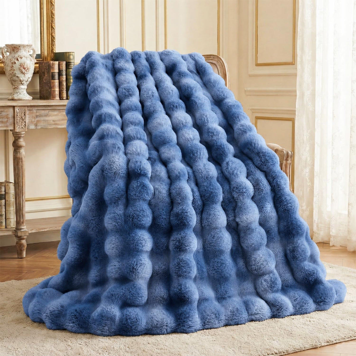 L'AGRATY Faux Rabbit Fur Throw Blanket for Couch, 50'' x 60'', Cocoa Brown