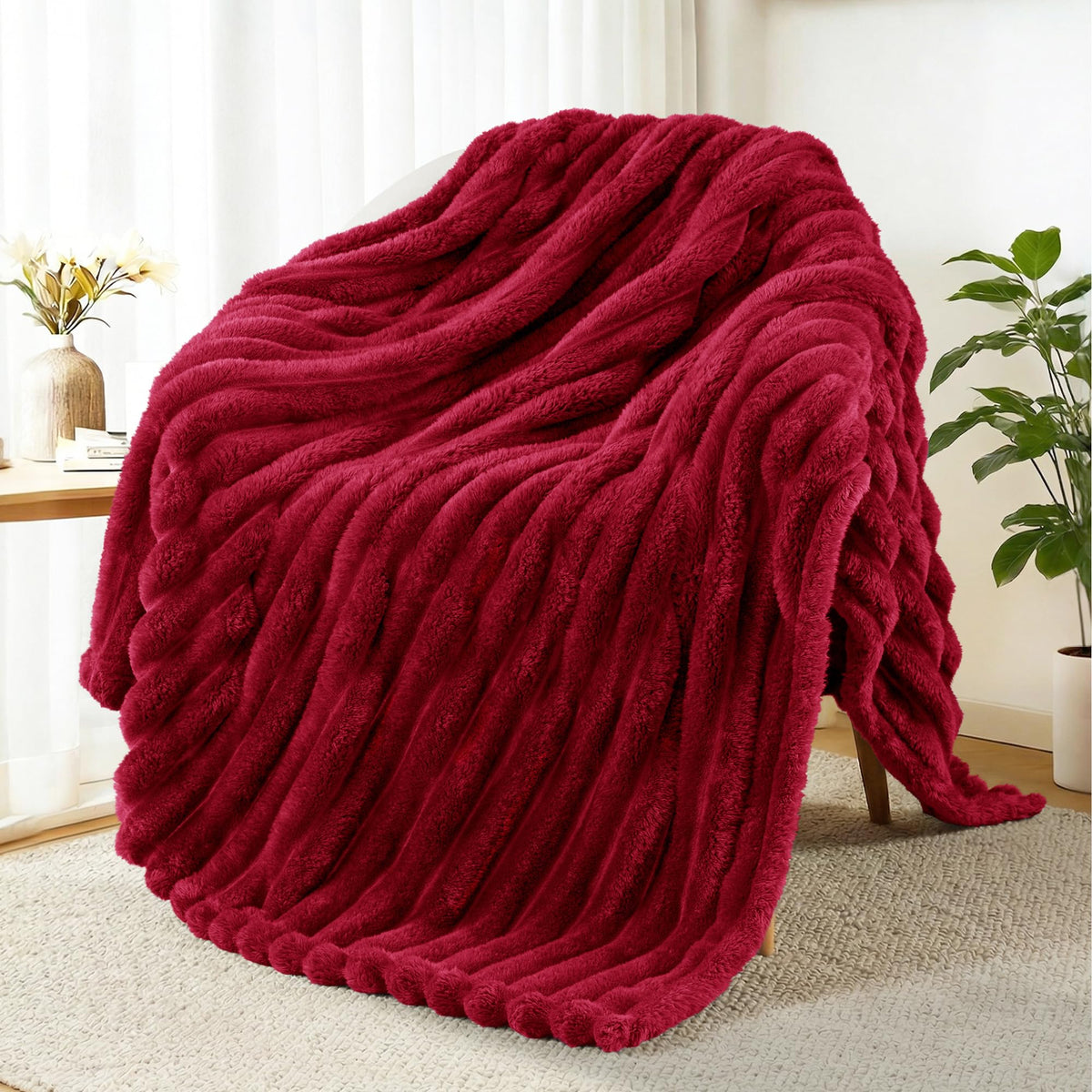 Exclusivo Mezcla Striped Fleece Throw Blanket for Couch, Sofa, Bed, 50"x60"