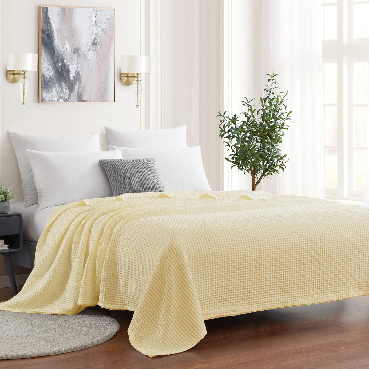 Sweet Home Collection 100% Fine Cotton Luxurious Basket Weave Blanket, Ivory Full/Queen(Pack of 1)