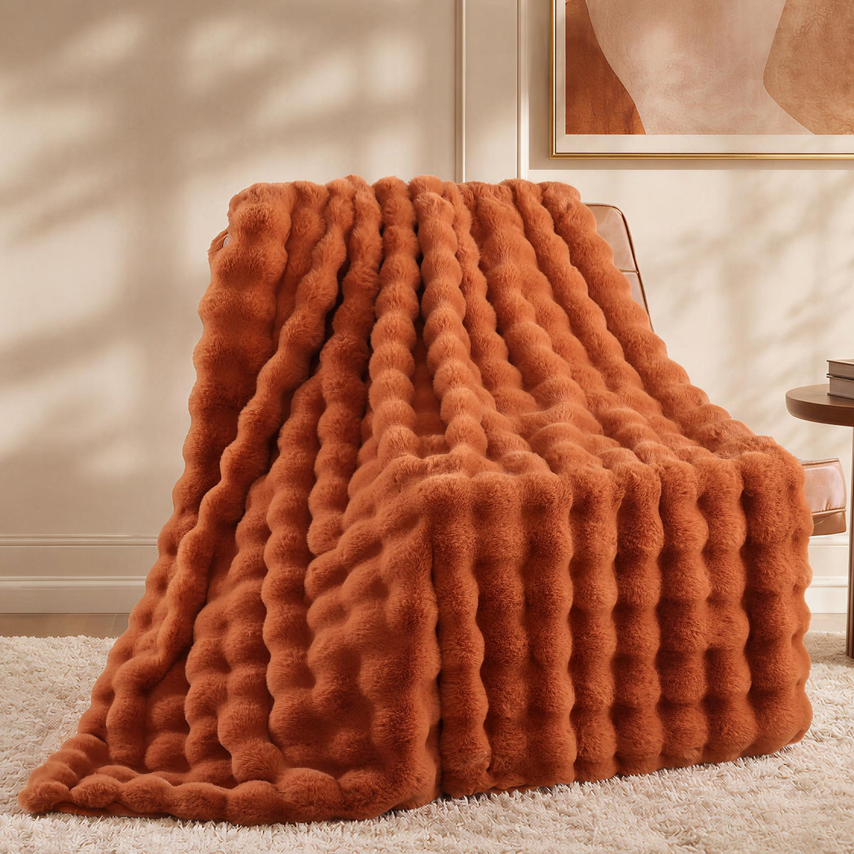 Smoofy Faux Rabbit Fur Throw for Couch - Rainbow Bubble Blanket 50"x60"