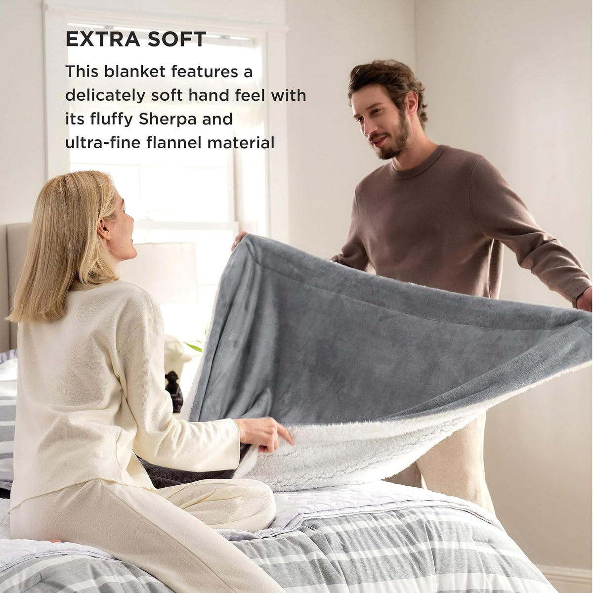 Bedsure GentleSoft Sherpa Fleece Throw Blanket for Couch, Non-Heated, Thick & Warm Cozy Comfort Blanket for Winter Fall, Soft Fuzzy Plush Throw Gifts for Women and Men, Grey, 50x60 Inches