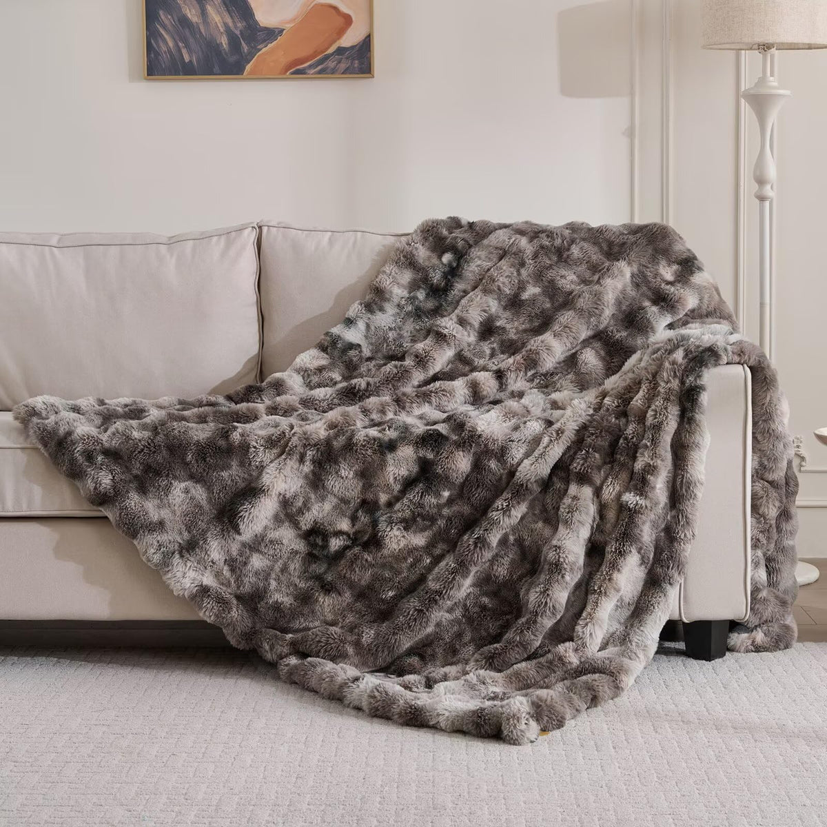 760GSM Faux Rabbit Faux Fur Throw Blanket,Super Thick Warm Bubble Blanket Throw,Fuzzy Luxury Plush Decorative Blanket for Couch Bed Sofa(Leopard Brown,50''x 60'')