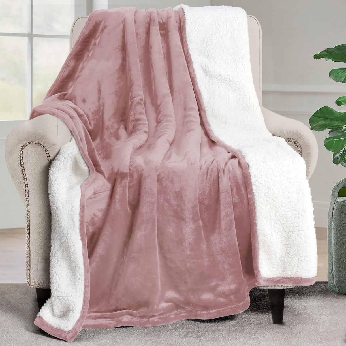 Utopia Bedding Reversible Plush Sherpa Blanket Queen Size Grey, 90x90 Inch
