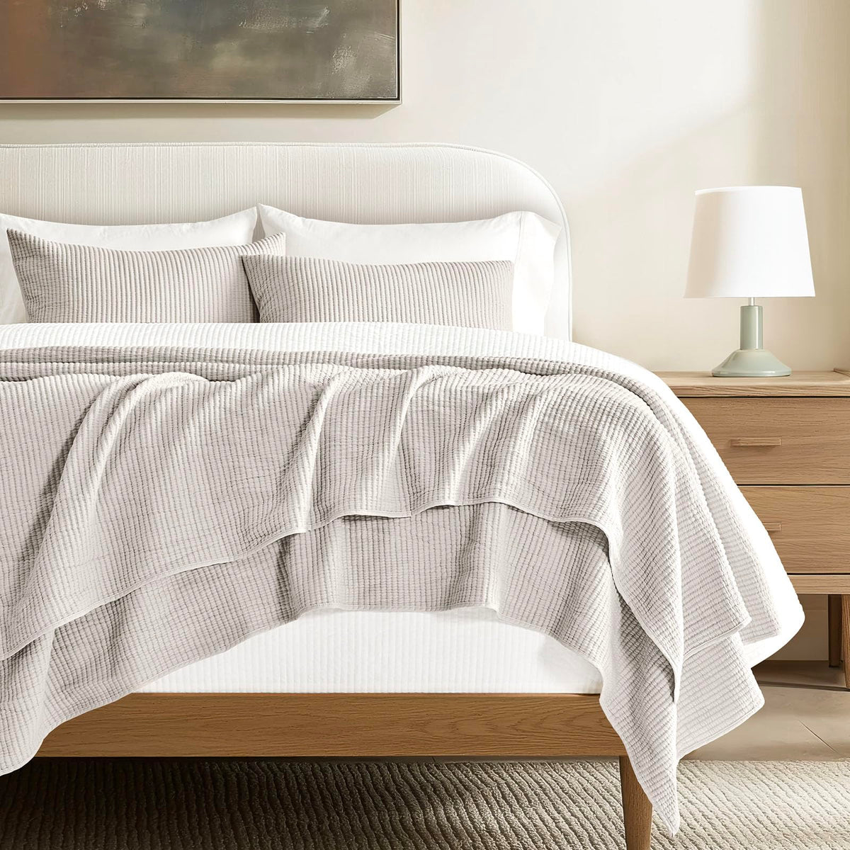 EVERGRACEHOME Cotton Ribbed Matelassé Coverlet Set, Queen Size, Ivory White
