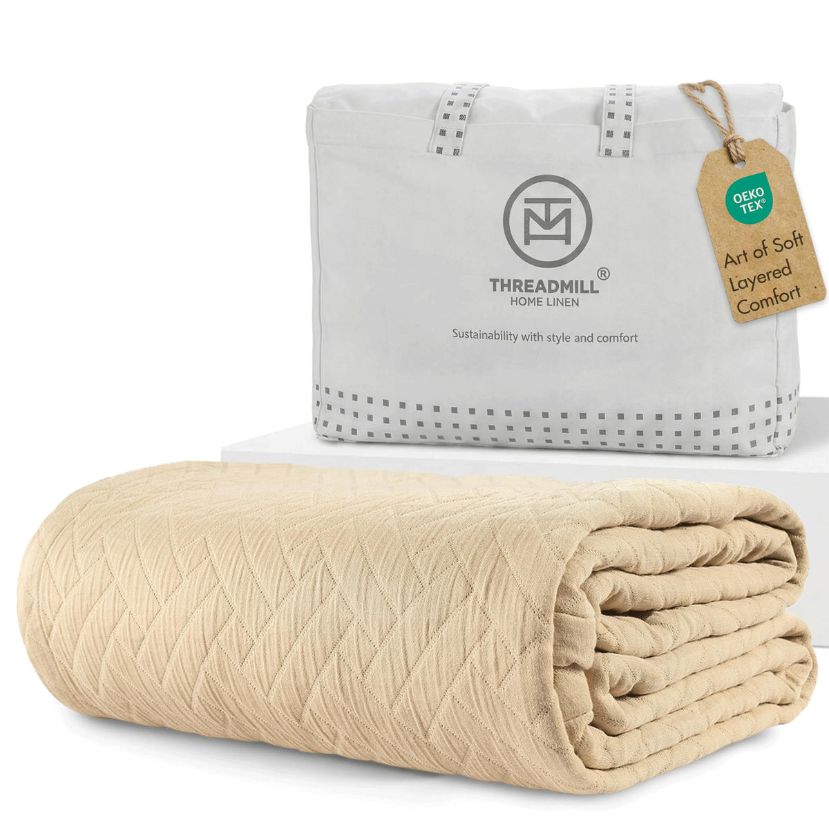 Threadmill Luxury Cotton Blankets for King Size Bed | All-Season Cozy 100% Cotton Blanket | Aster Jacquard Soft & Lightweight Coverlet fits California King Size Bed, 104x92 | Scottish Grey